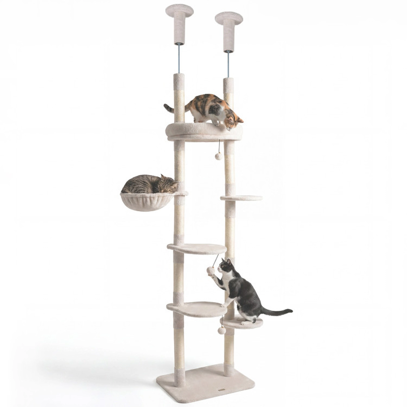 SUGIFT 6-Tier Floor to Ceiling Cat Tree Adjustable 93-in to 105.5-in with Rotating Plush Bed and Sisal Posts