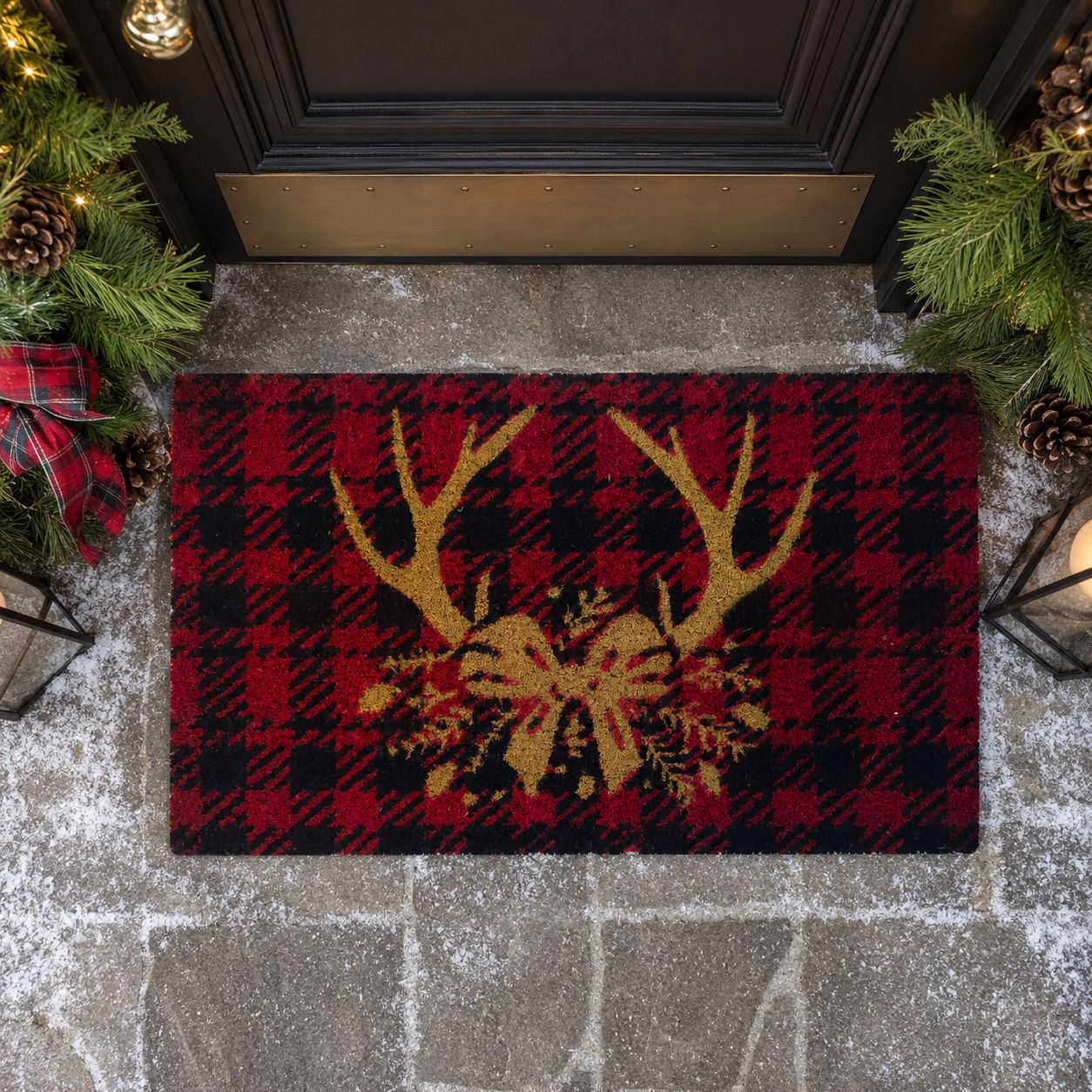 Kate Aurora Christmas Reindeer Bristled Outdoor Welcome Mat - 18"x30"