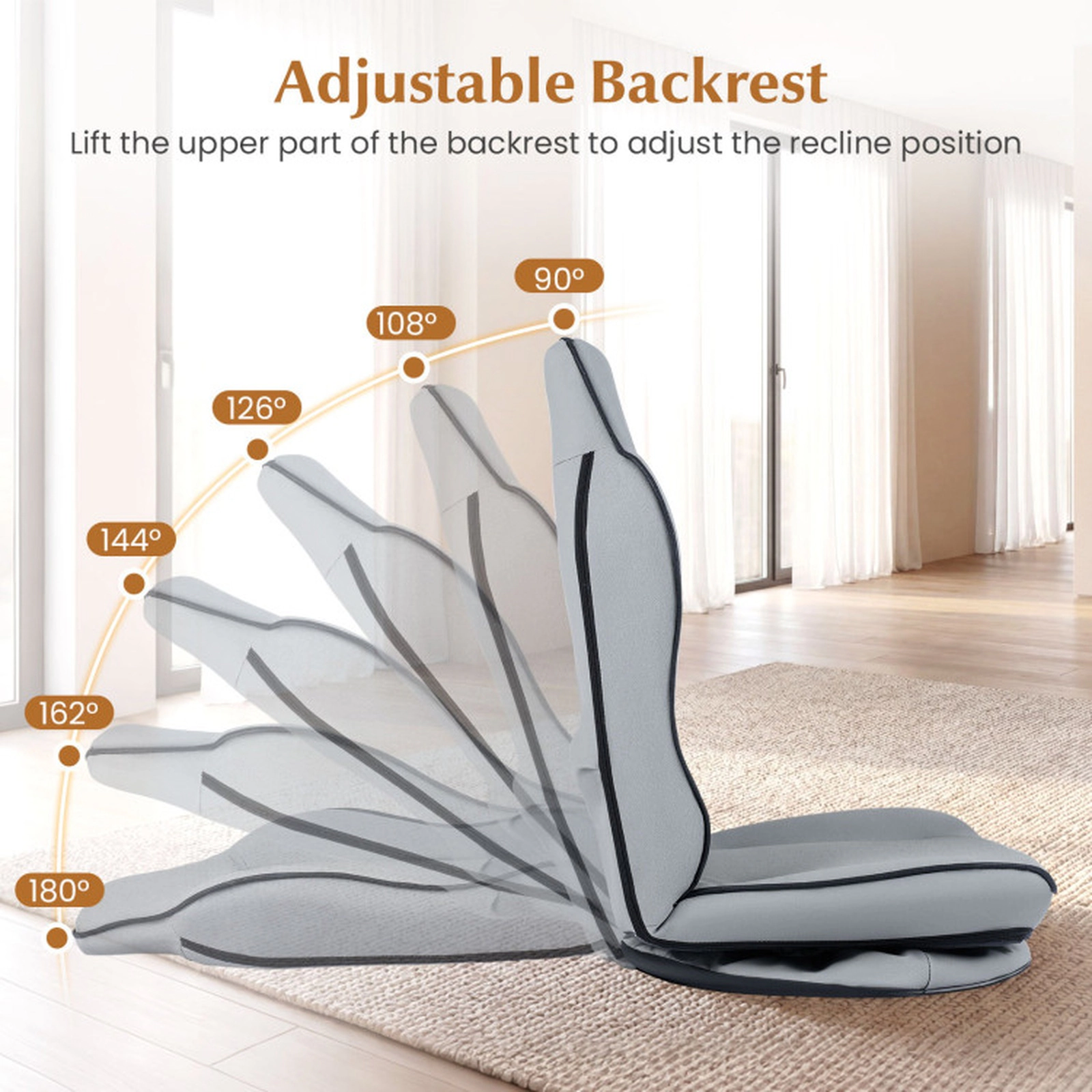 SUGIFT 360-Degree Swivel Floor Chair with 5-Level Adjustable Backrest and Padded Artificial Leather Seat