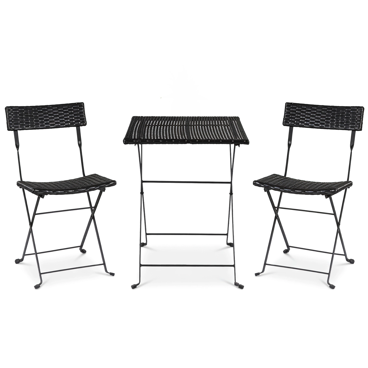 Hivvago 3-Piece Folding Bistro Set With Pe Wicker And X-Shaped Metal Frame