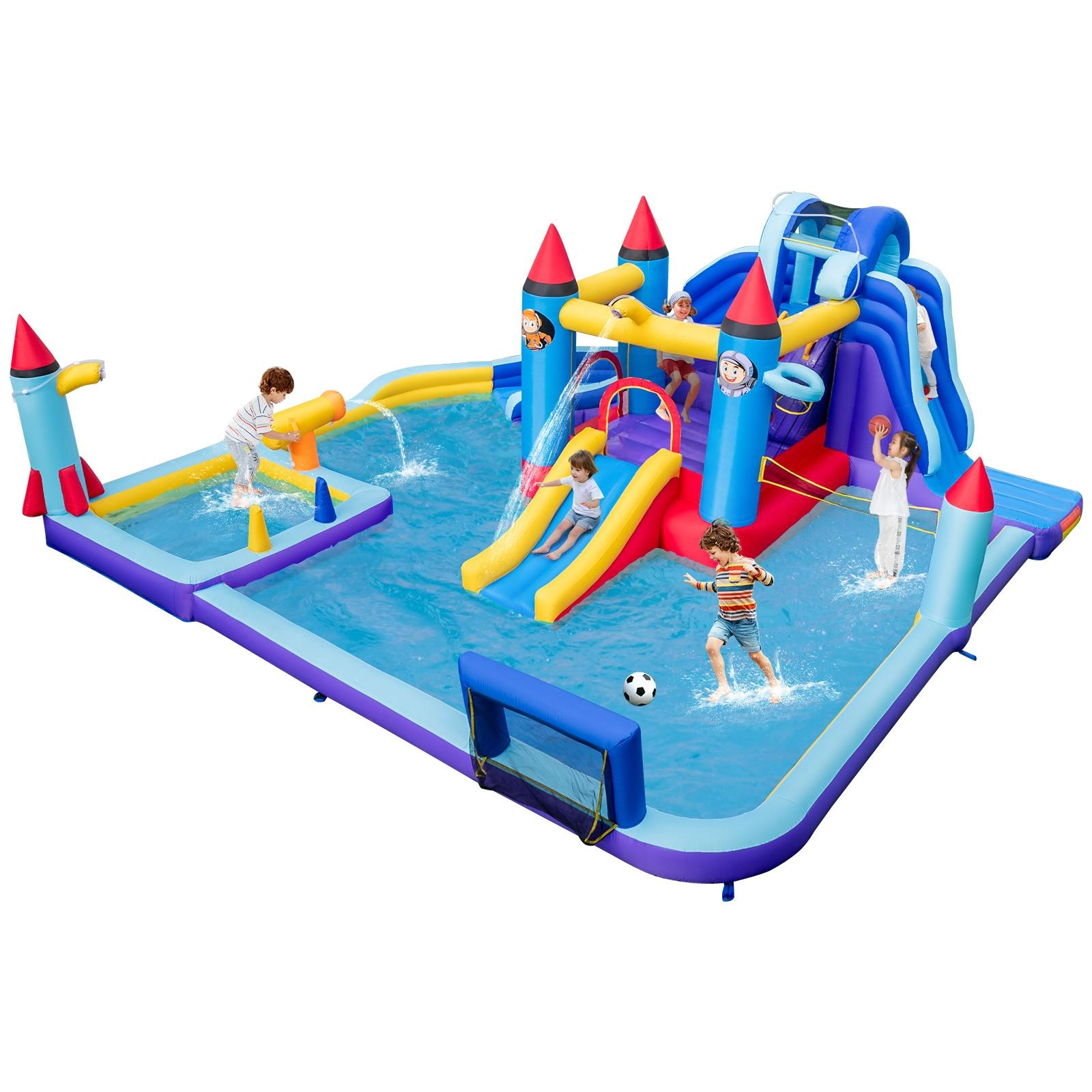 SUGIFT Rocket Theme Inflatable Bounce House Water Slide Park 300-lb Capacity Ages 3+ 218.5-in Long Multicolor