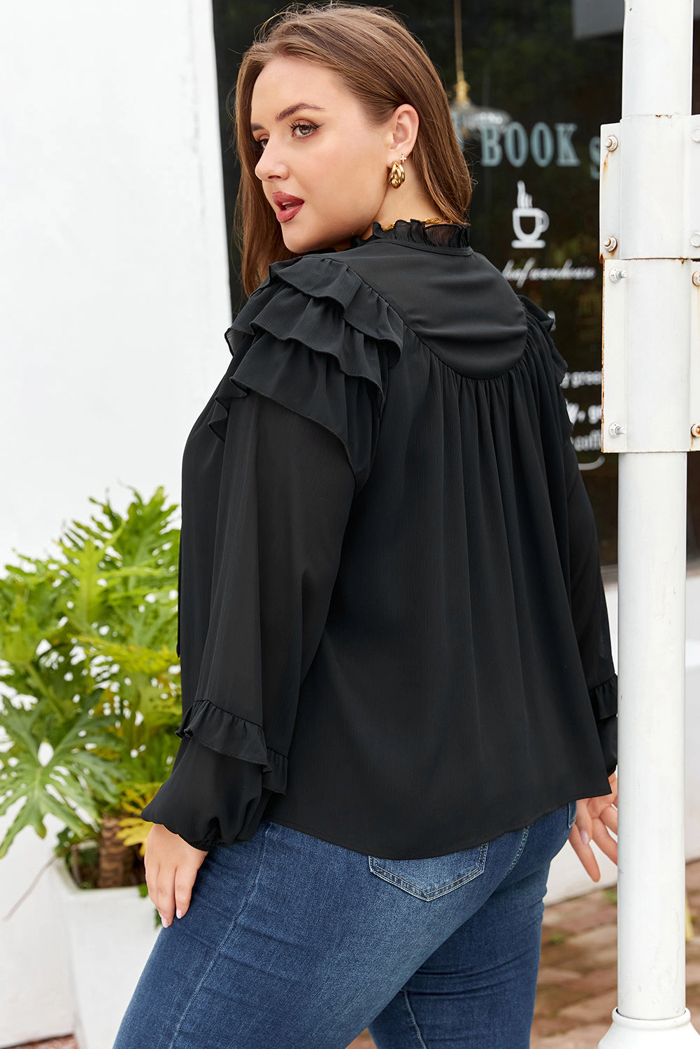 Threaded Pear Women's Jaycee Sleeve Chiffon Elegant PLUS Shirt