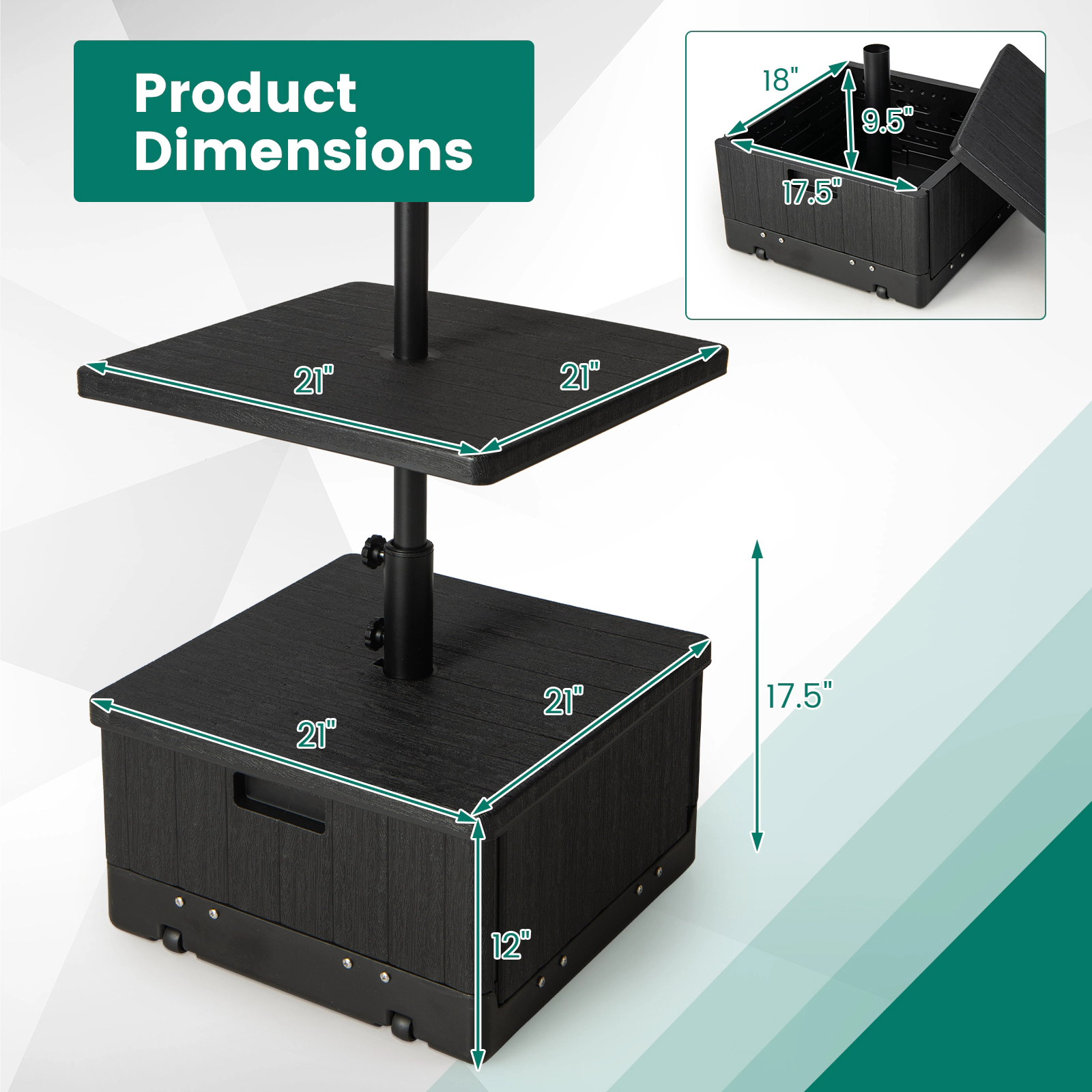 SUGIFT Fillable Outdoor Umbrella Base Table Tray 175-lb Sand Capacity 14.5-Gal Water Capacity for 6-10 ft Market & Patio