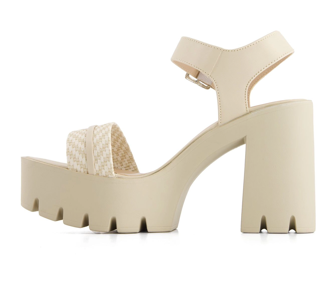 Andrea Womens Ankle Strap Serrated Sole Heeled Sandals