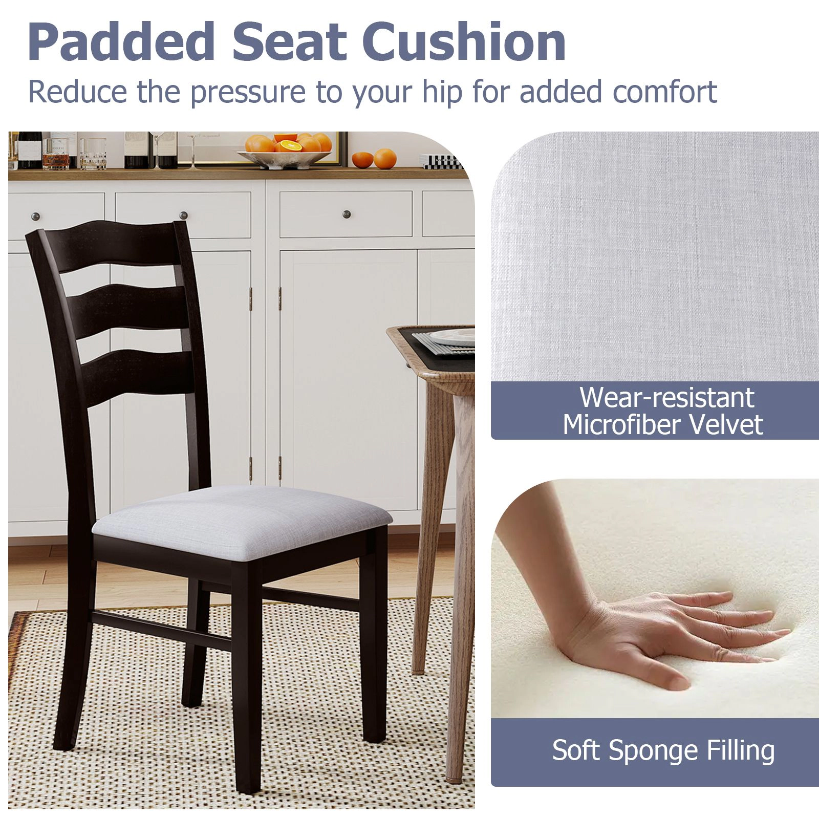 SlickBlue Farmhouse Dining Chairs, Velvet Seat, Wave Back Design