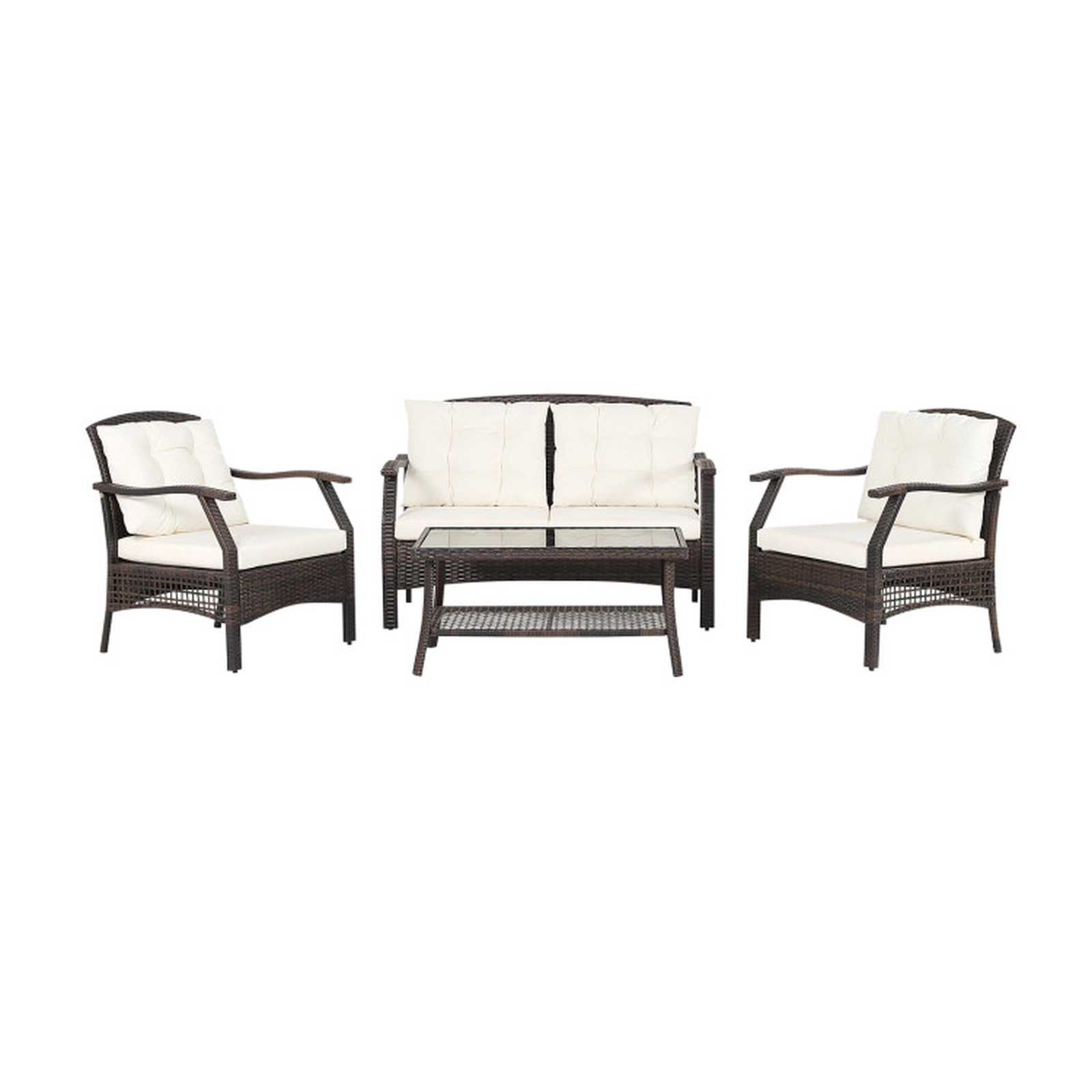 SUGIFT 4-Piece Off White Rattan Patio Conversation Set with Cover 48-in W 32.5-in H 800-lb Loveseat Capacity