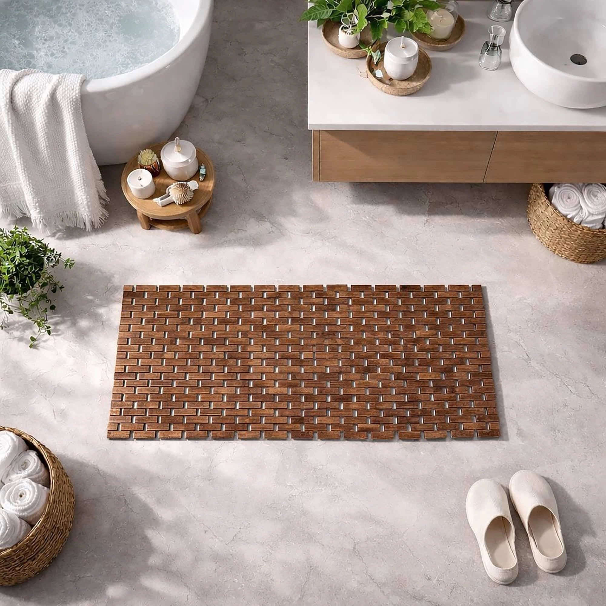 Evideco French Home Goods Bamboo Duckboard Bath Mat, 16 x 40 inches - Natural