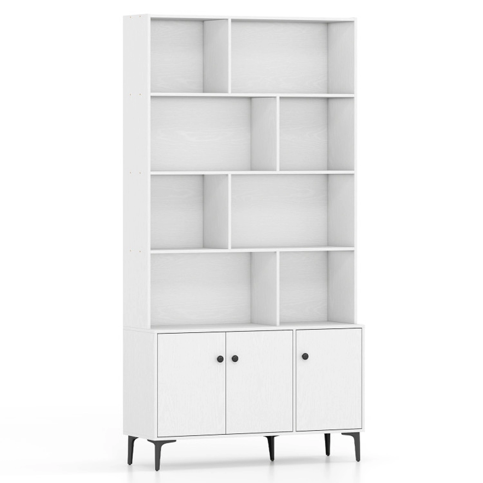 SUGIFT White Bookshelf with 3 Doors and 2 Anti-Tipping Kits for Home Office