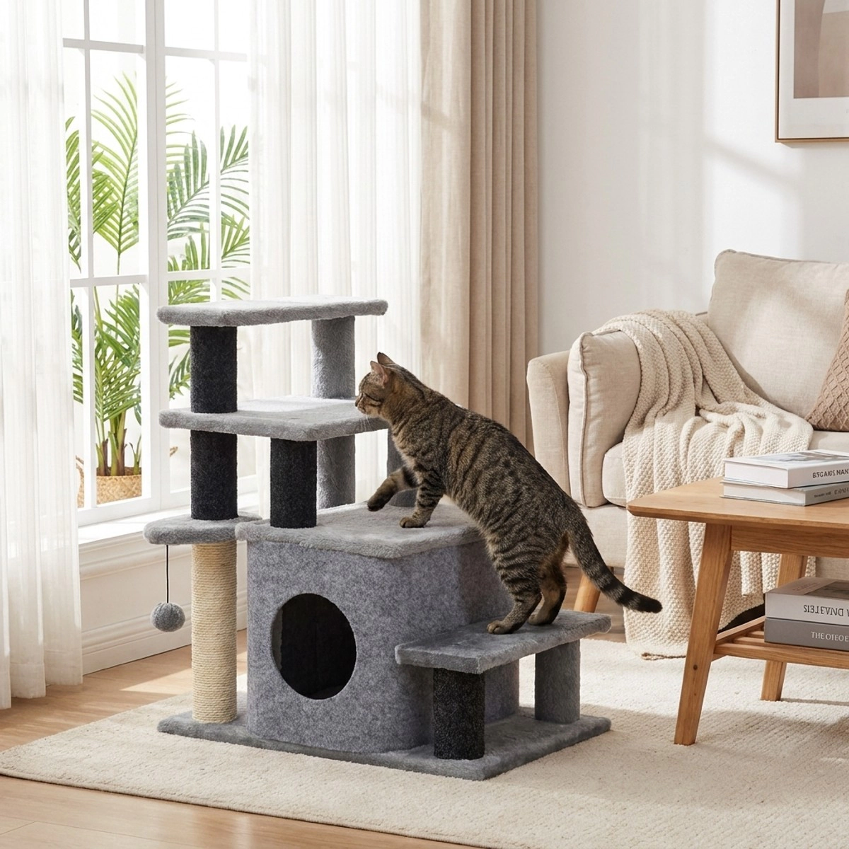 212 Main Paw Hut Adjustable Height 3 & 4 Step Cat Stairs - Gray