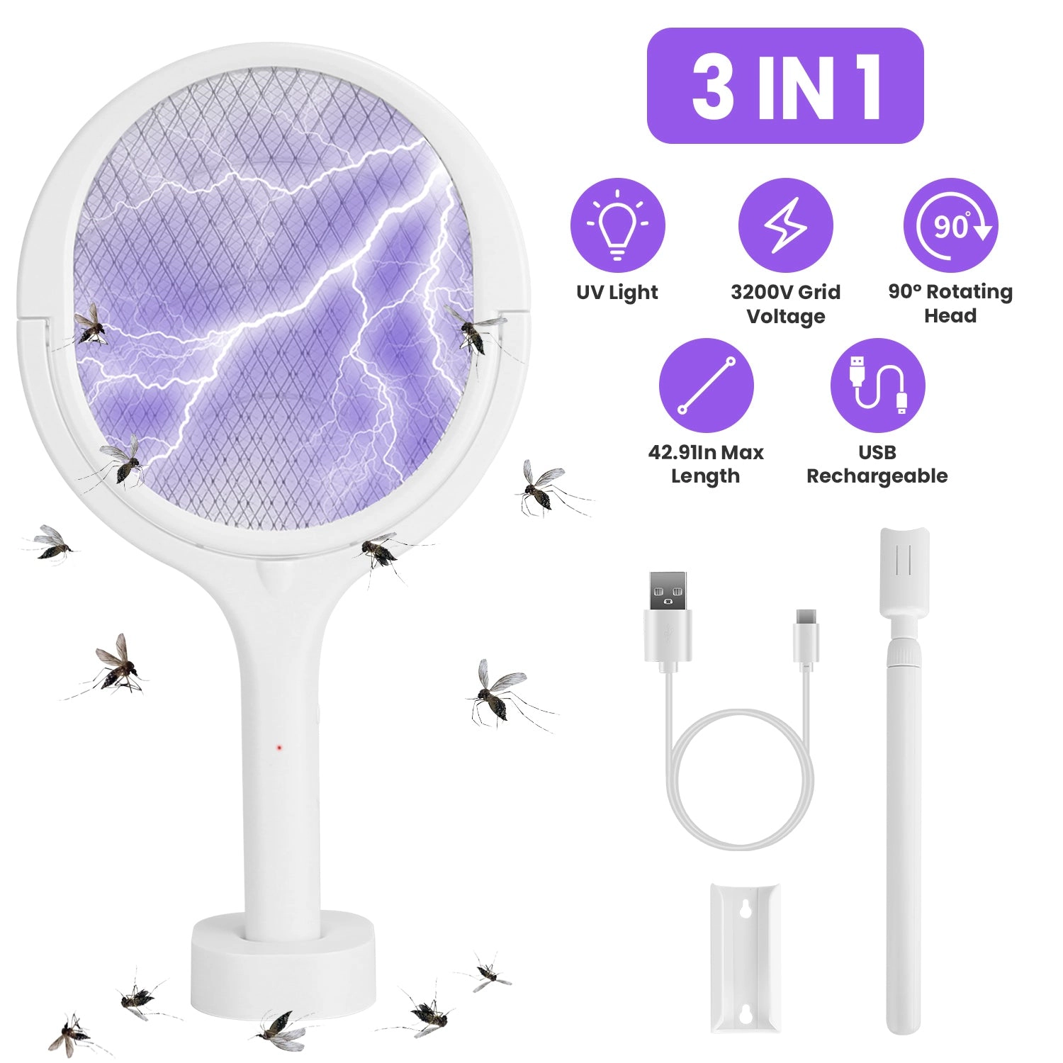 GBruno 3-in-1 Electric Bug Zapper Racket