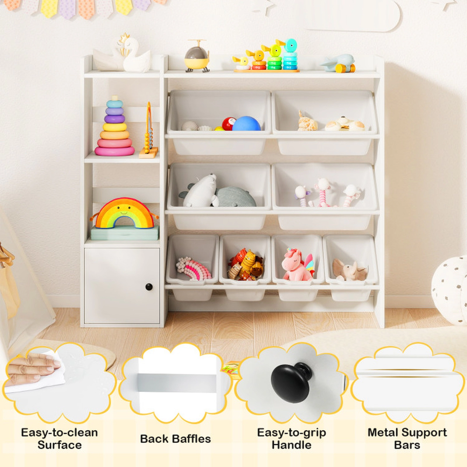 SUGIFT Kids Toy Storage Cabinet and Bookshelf Toy Organizer 220-lb Capacity Ages 3+ Gray