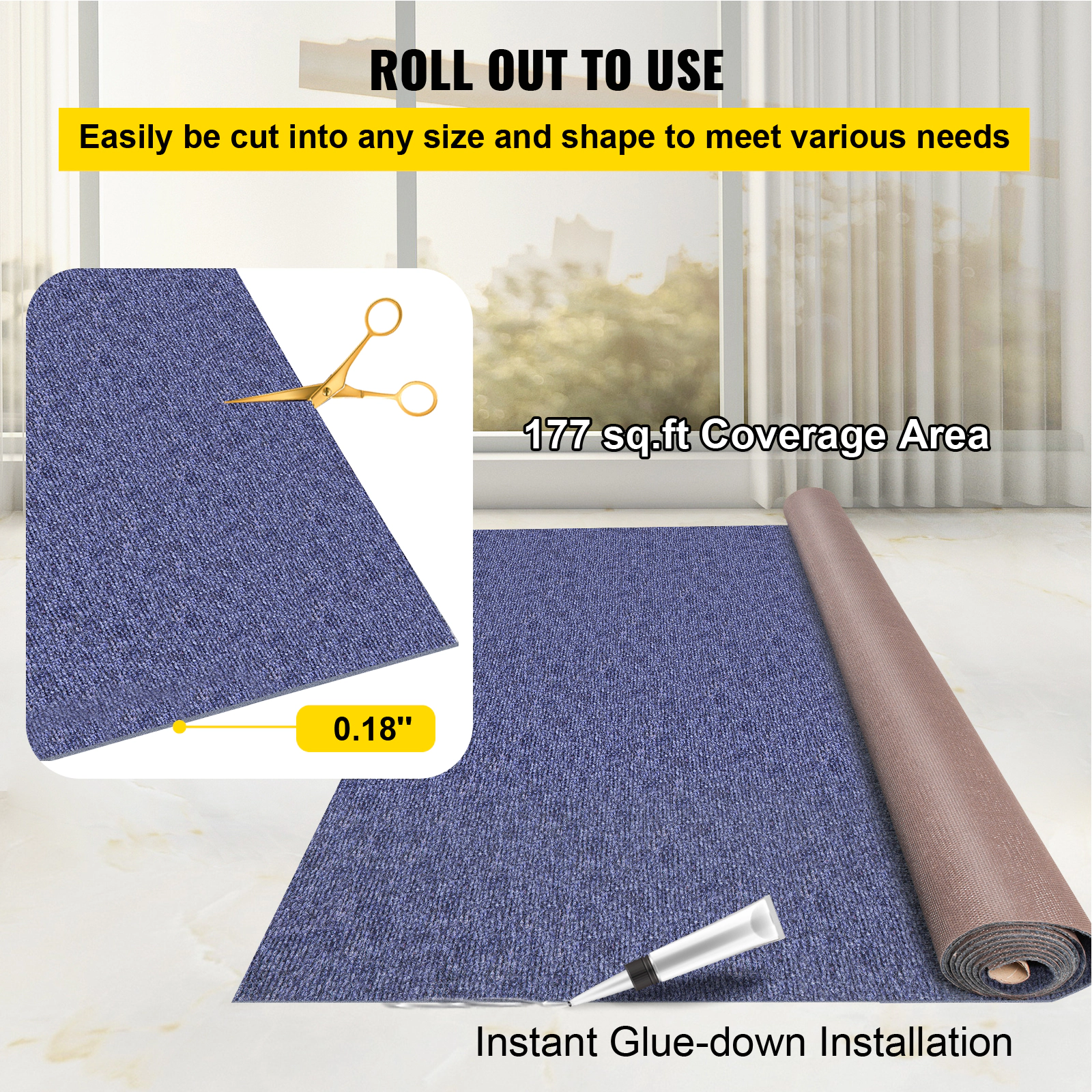 HONGGE Deep Blue Marine Carpet 6 ft Marine Carpeting Marine Grade Carpet for Boats with Waterproof Back Outdoor Rug for
