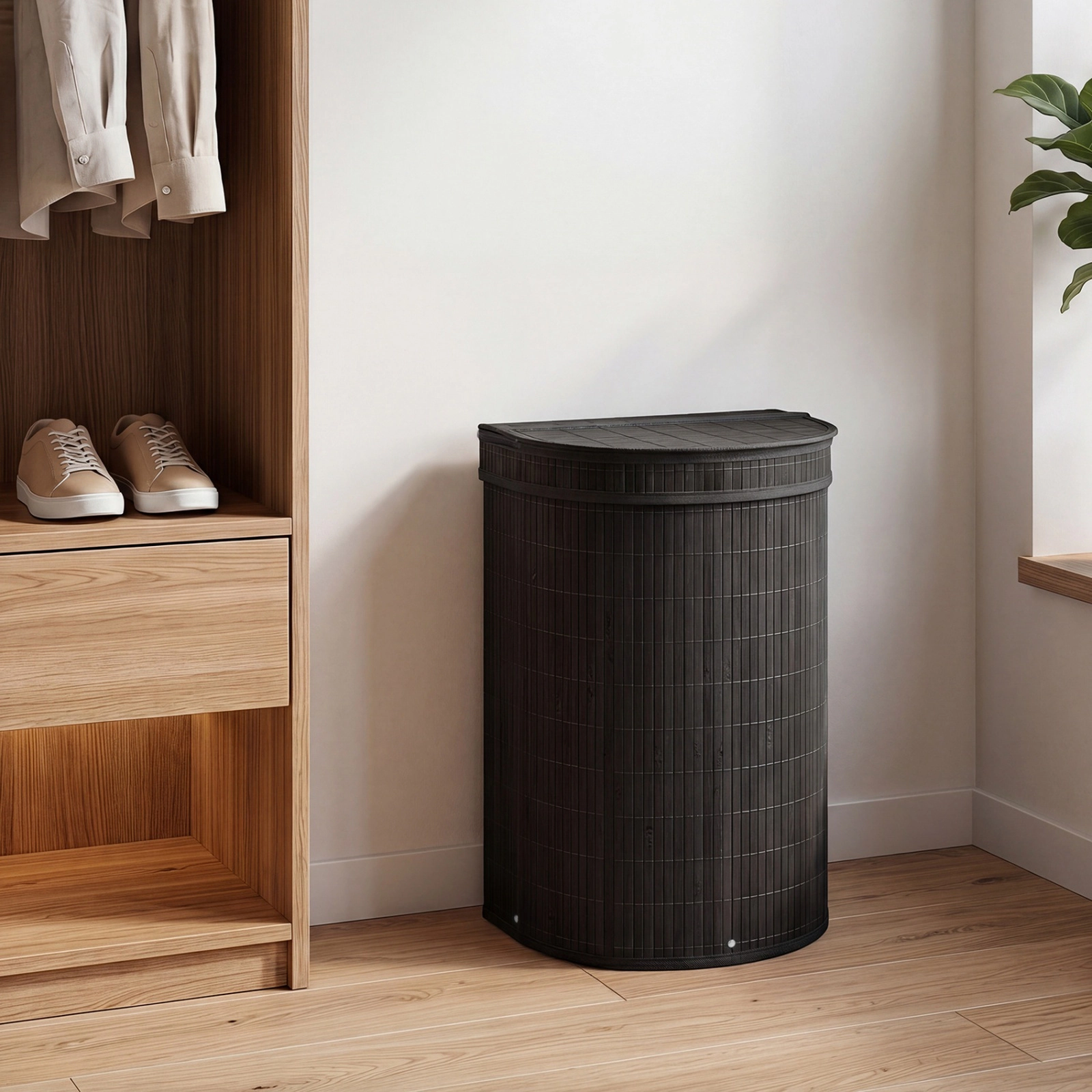 SUGIFT 19 Gal Bamboo Laundry Hamper with Zippered Lid and Removable Liner