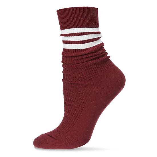 MeMoi Women's Tri-Ring Cotton Blend Slouch Ribbed Crew Socks