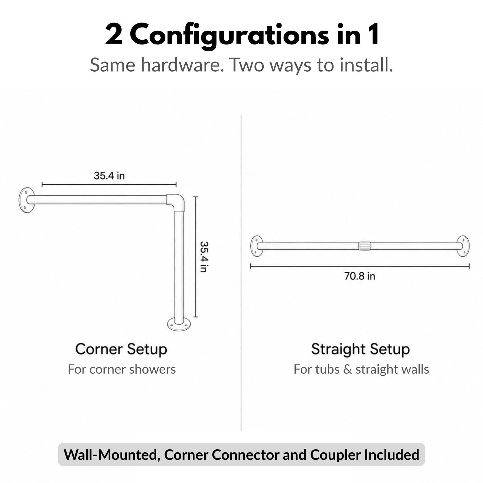 Evideco French Home Goods Corner Shower Curtain Rod 35.4 x in, 1" Diameter, Wall-Mounted, Cut-to-Length