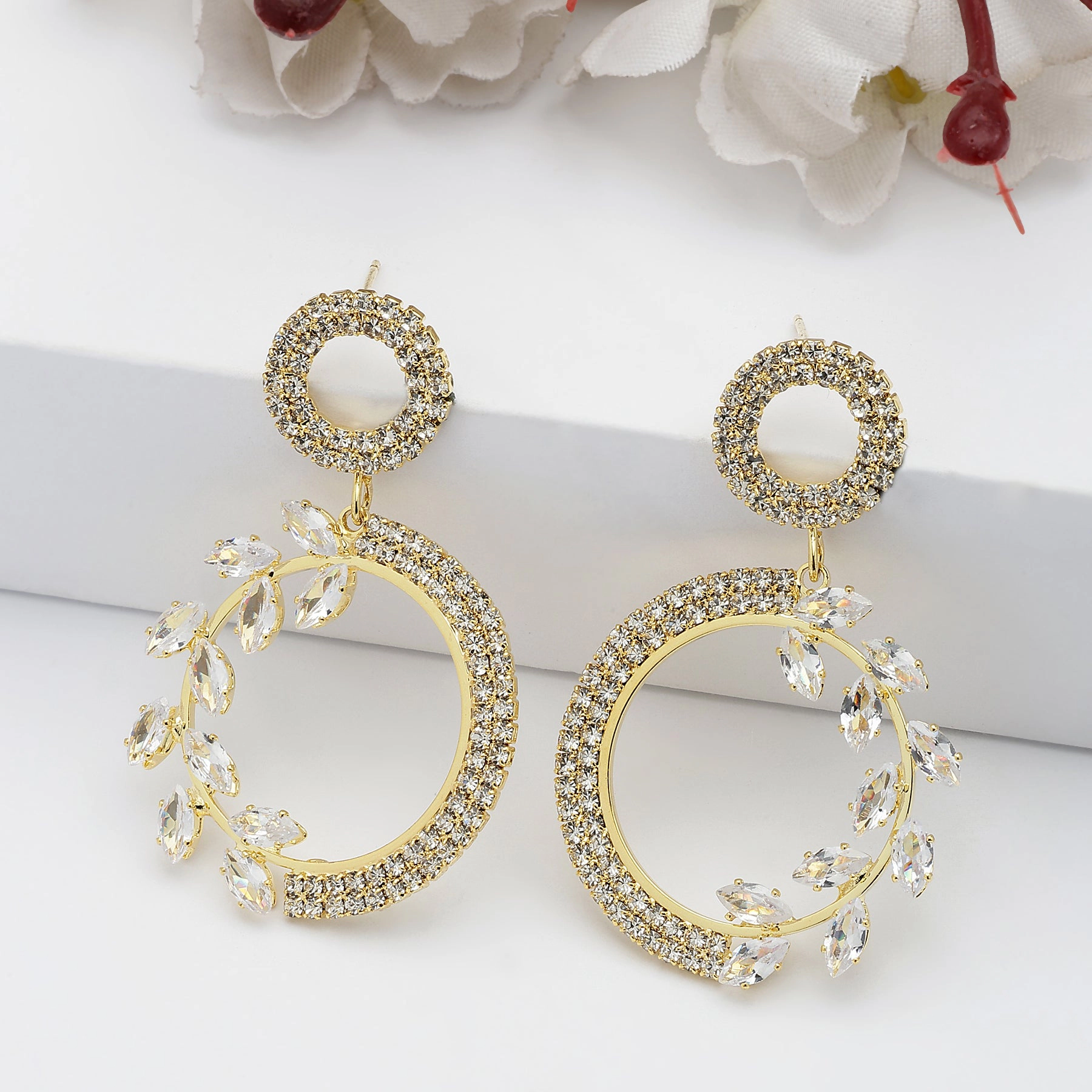AGP PARIS Womens Elegant Drop Earrings with Floral Accents