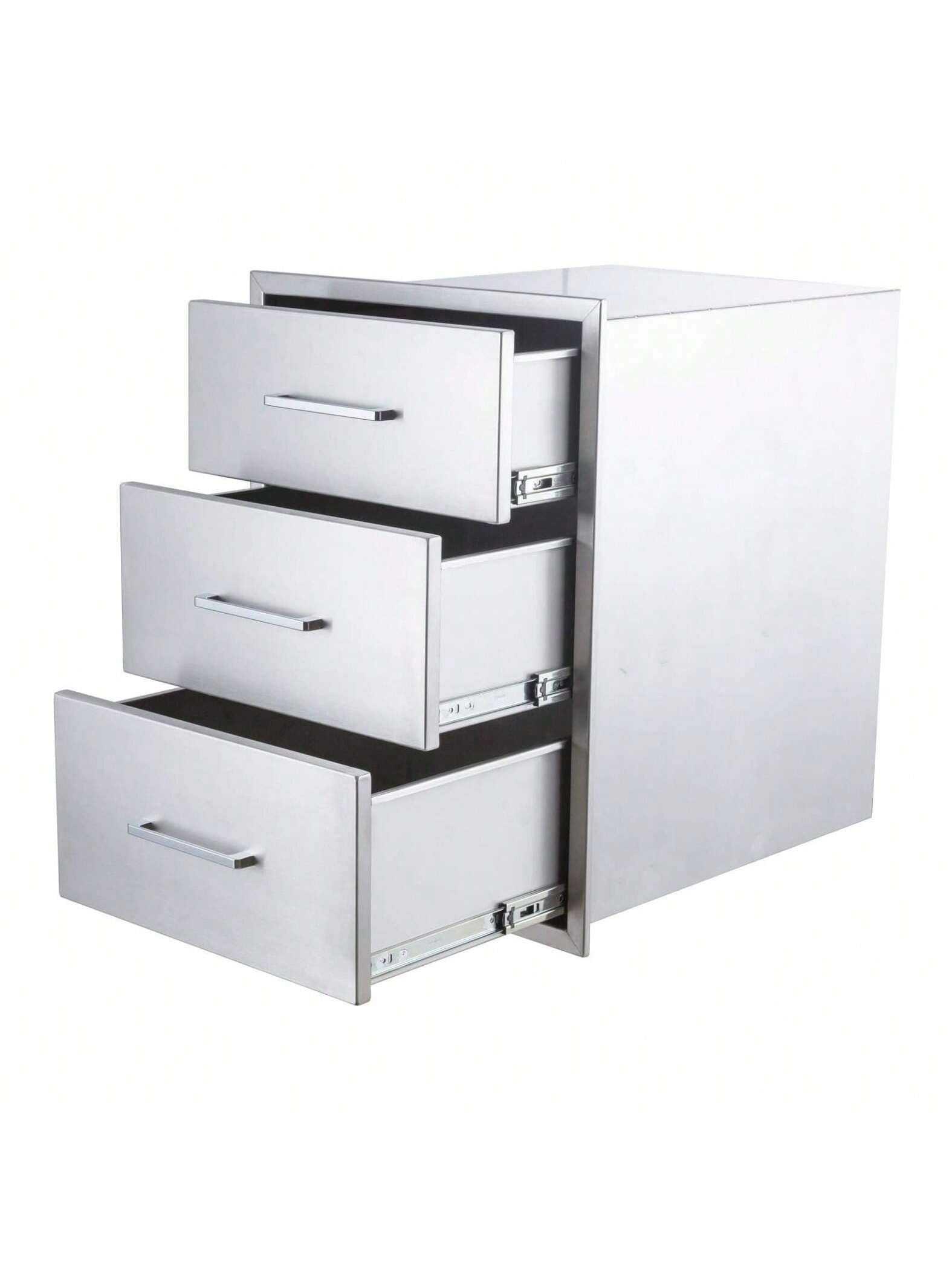 BebreezChic Stainless Steel BBQ Drawer, Outdoor Kitchen, 30x10in, Triple Drawer, 304 Steel