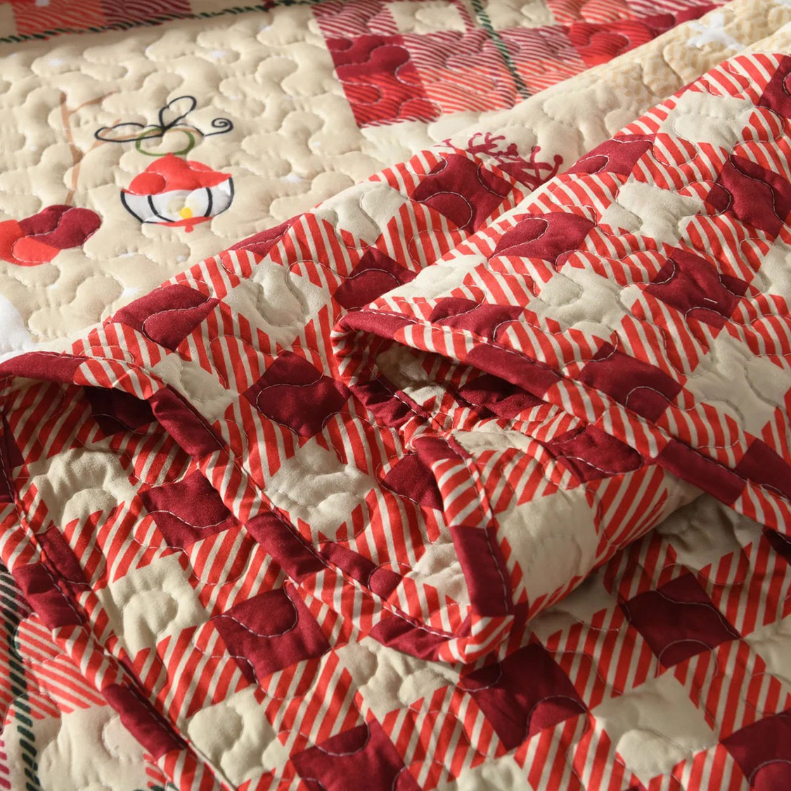 MarCielo 3 Piece Christmas Quilt Bedspread Set, Rustic Lodge Deer Plaid Coverlet Set Lightweight