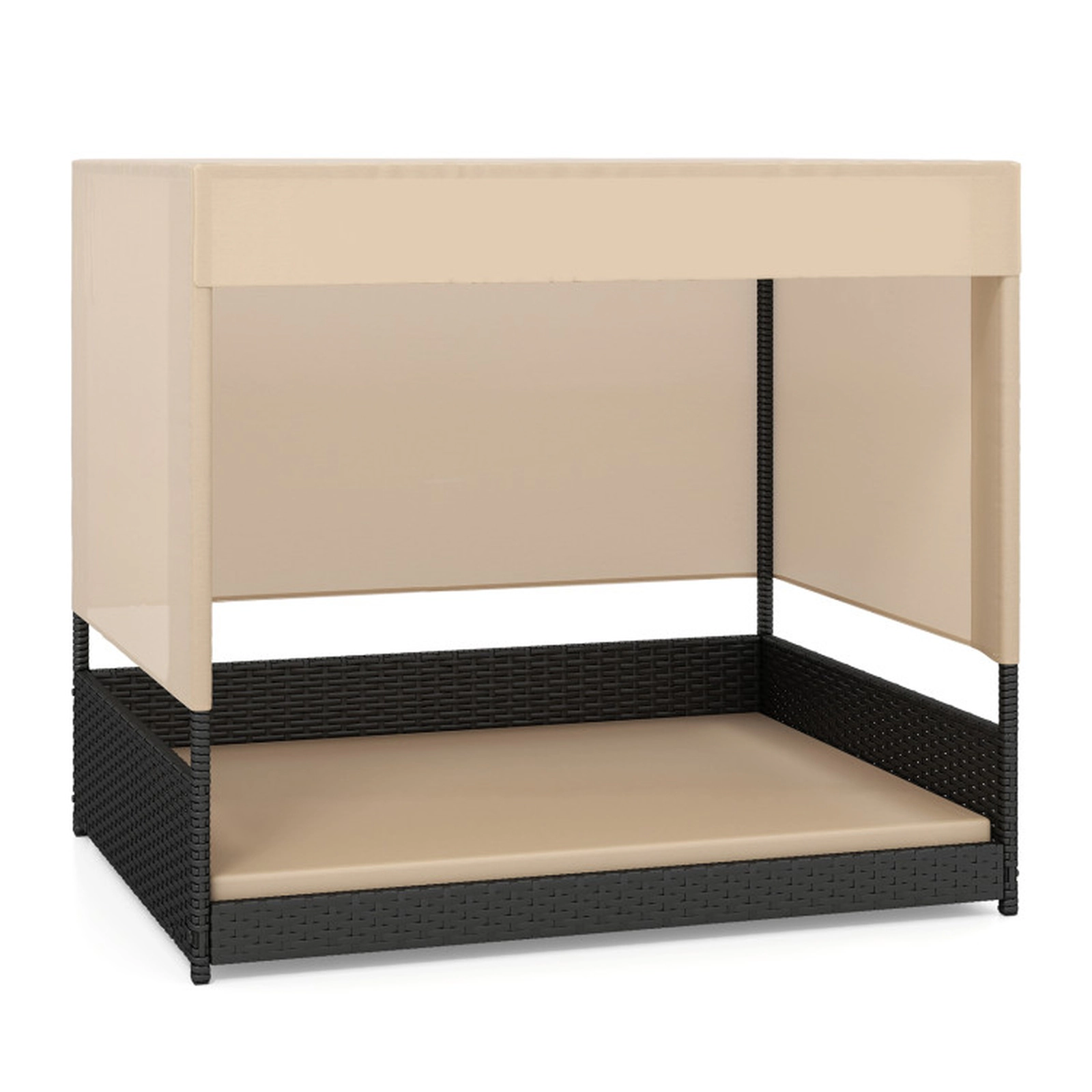 SUGIFT Black Elevated Wicker Dog House with Canopy Roof and Removable Cushion 35.5-in W 27.5-in D 32-in H