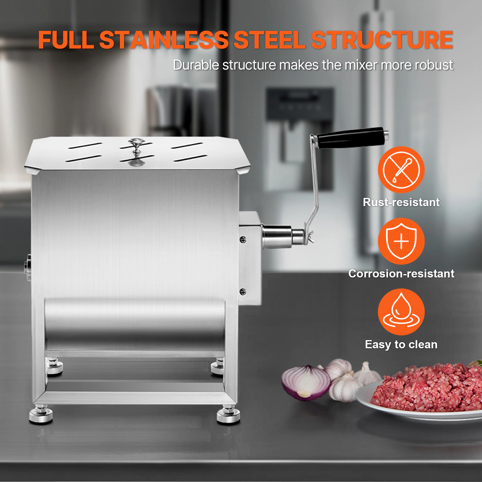 HONGGE Manual Meat Mixer Fixed Tank Meat Processing Equipment Mixing for Meat Stainless Steel Meat Mixer Sausage Mixer