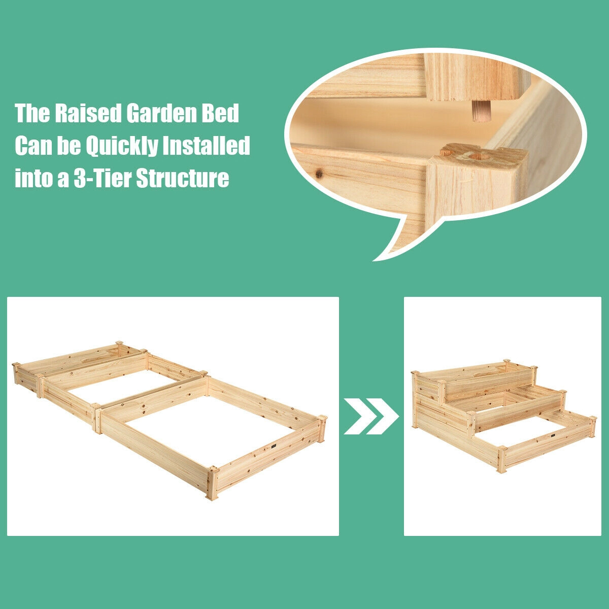 SUGIFT 3-Tier Natural Wood Elevated Vegetable Garden Bed with Open-Ended Base 47-in W 47-in D 22-in H