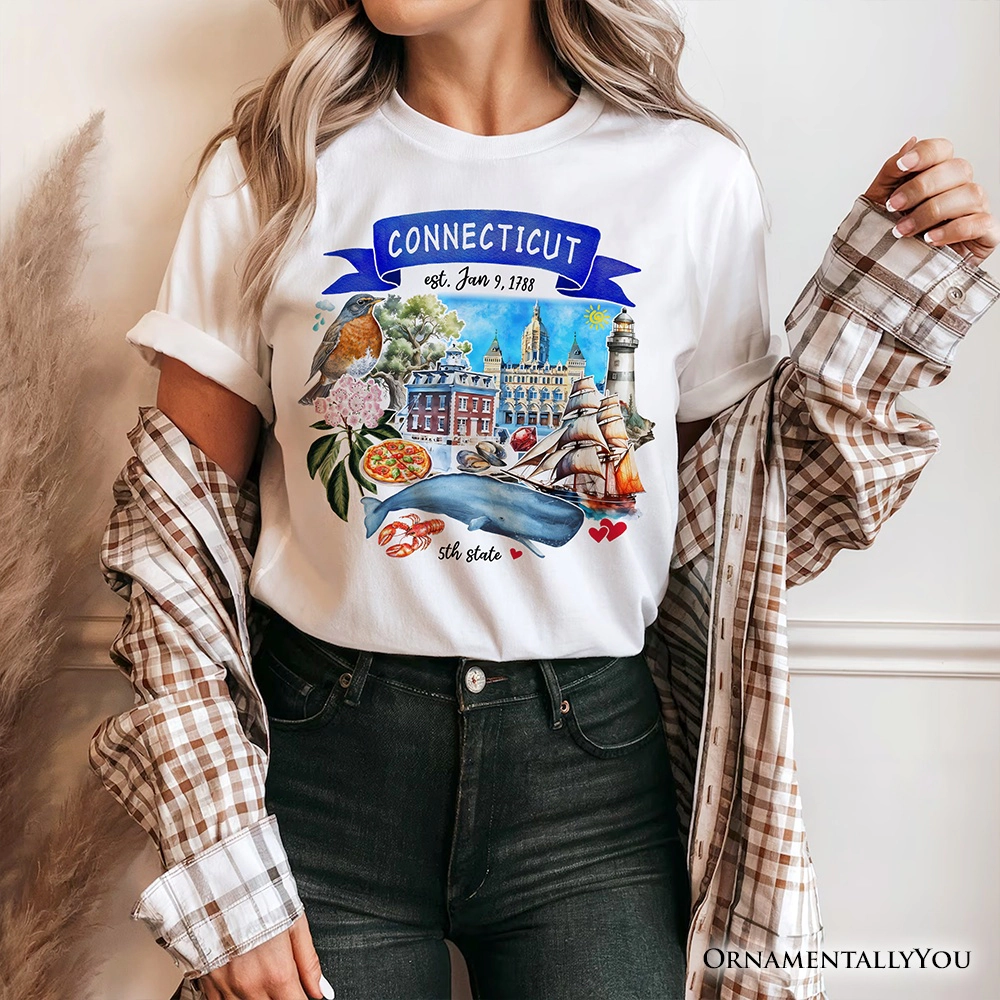 OrnamentallyYou Unisex Artistic Connecticut State Themes And Landmarks T-Shirt