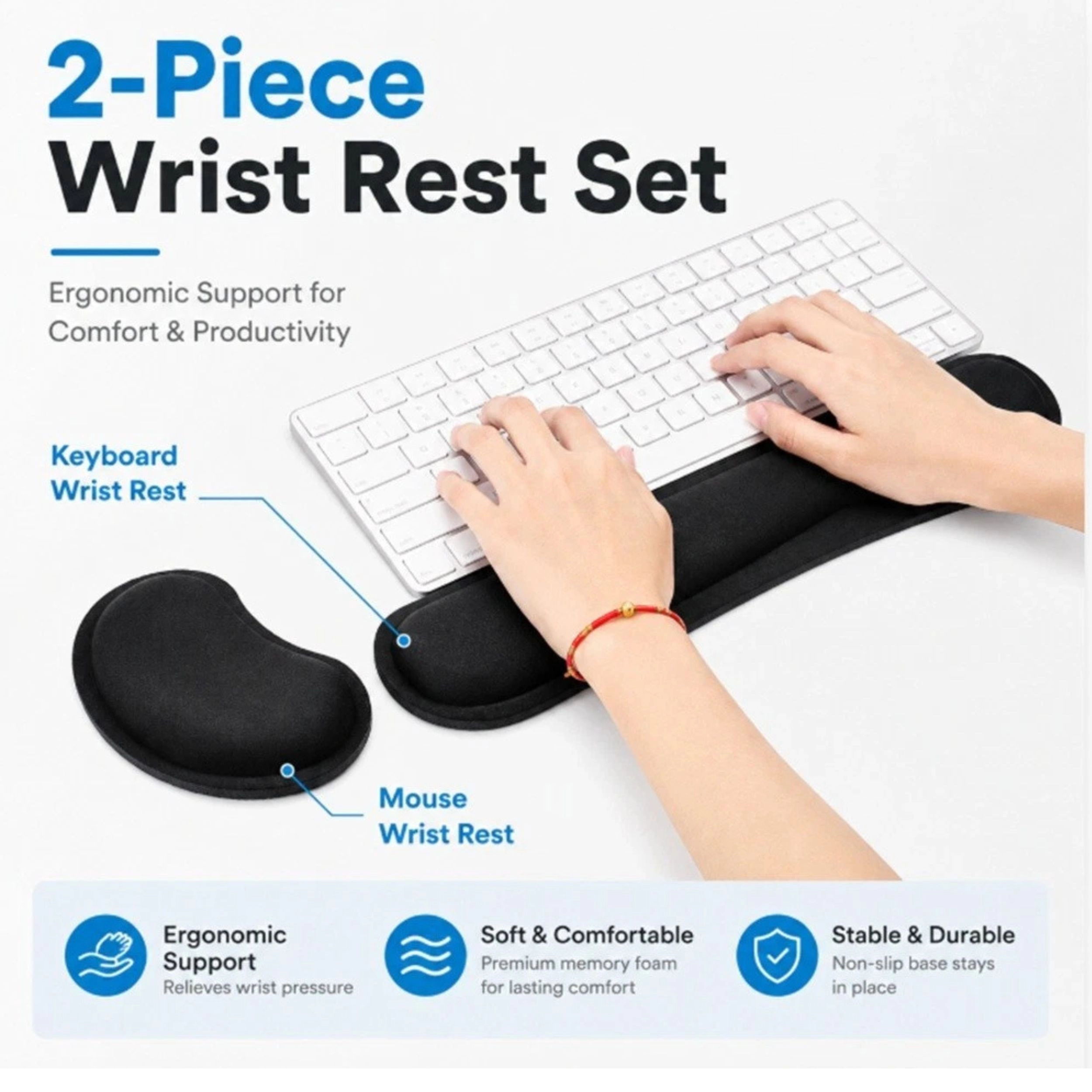 Home Collection Unisex Ergonomic Keyboard and Mouse Wrist Rest Set