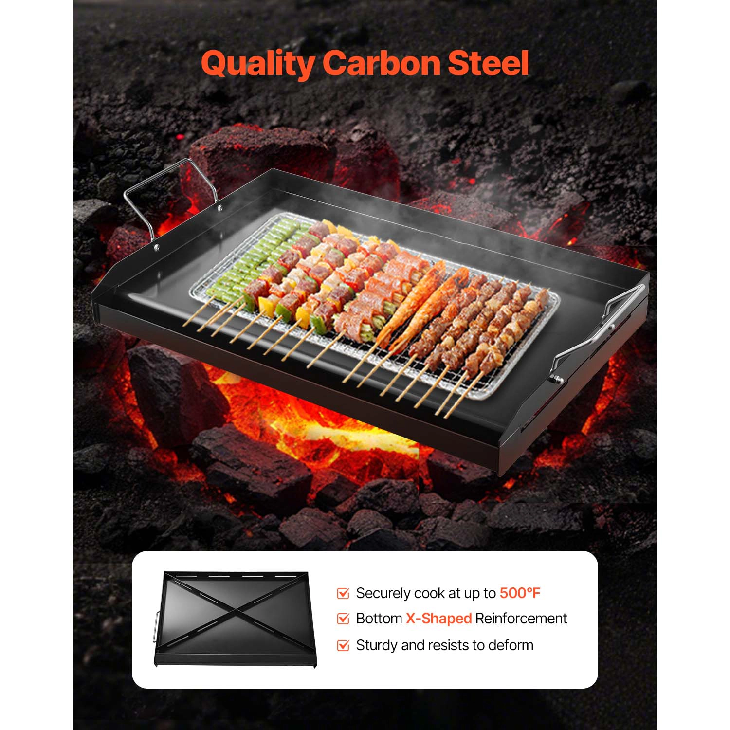 HONGGE Stainless Steel Griddle Universal Flat Top Rectangular Plate Gas Grill for BBQ Teppanyaki Portable