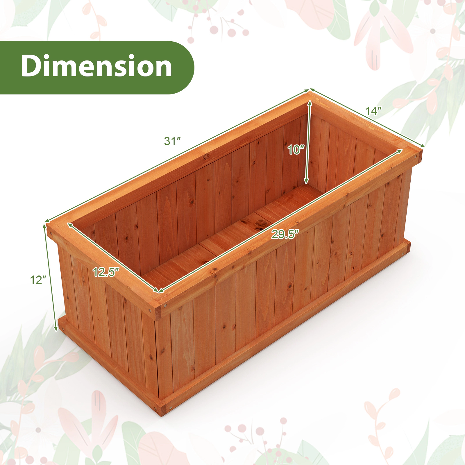 Hivvago Raised Wooden Garden Bed with Drainage Holes