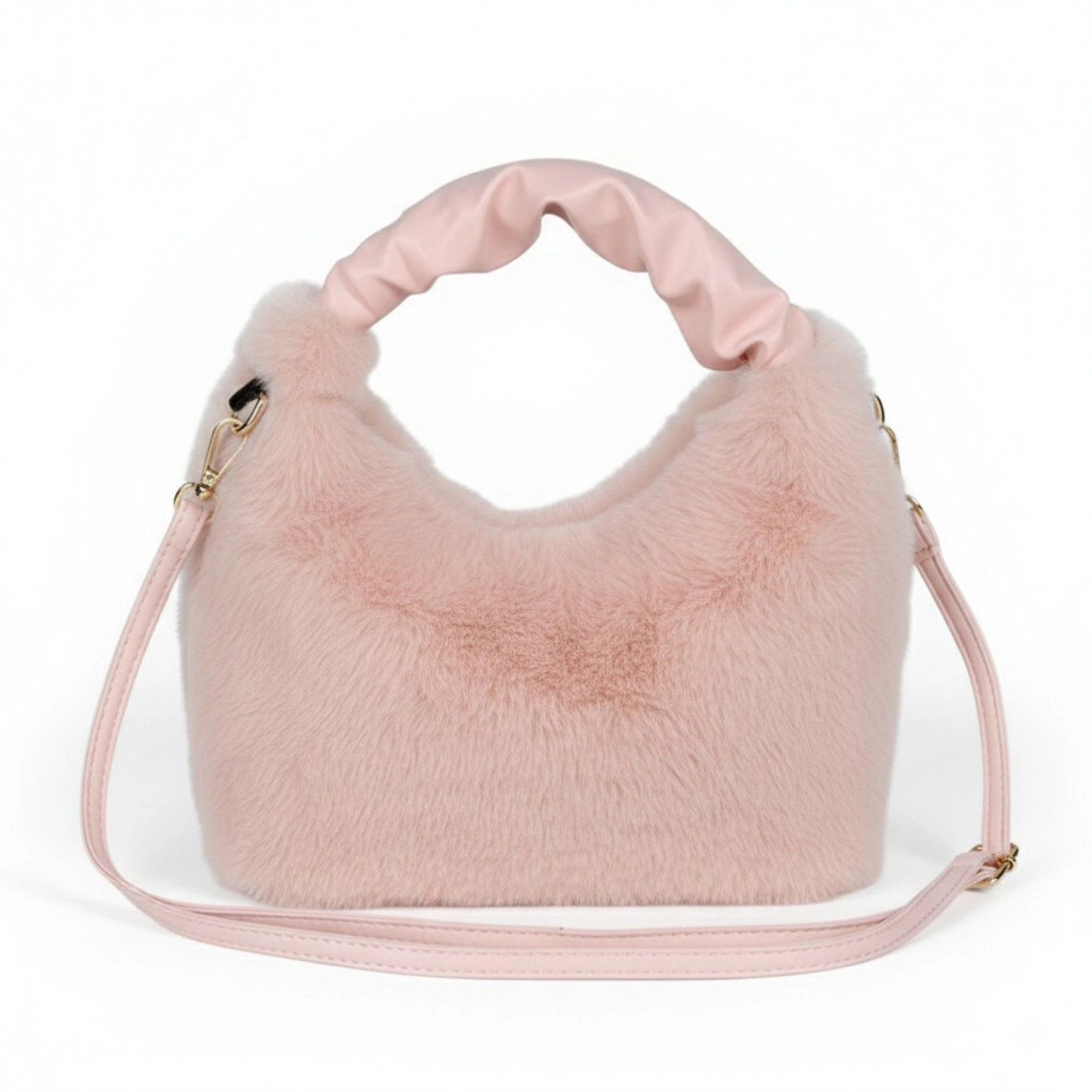 Alilang Women's Faux Fur Hobo Shoulder Bag with Soft Texture Top Handle and Removable Crossbody Strap