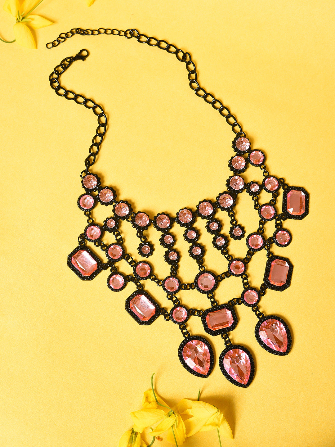 SOHI Women's Pink Crystal Statement Necklace
