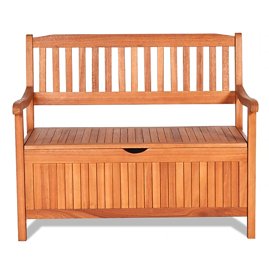 SUGIFT 33 Gallon Wooden Storage Bench Eucalyptus Deck Box with Liner for Patio and Porch
