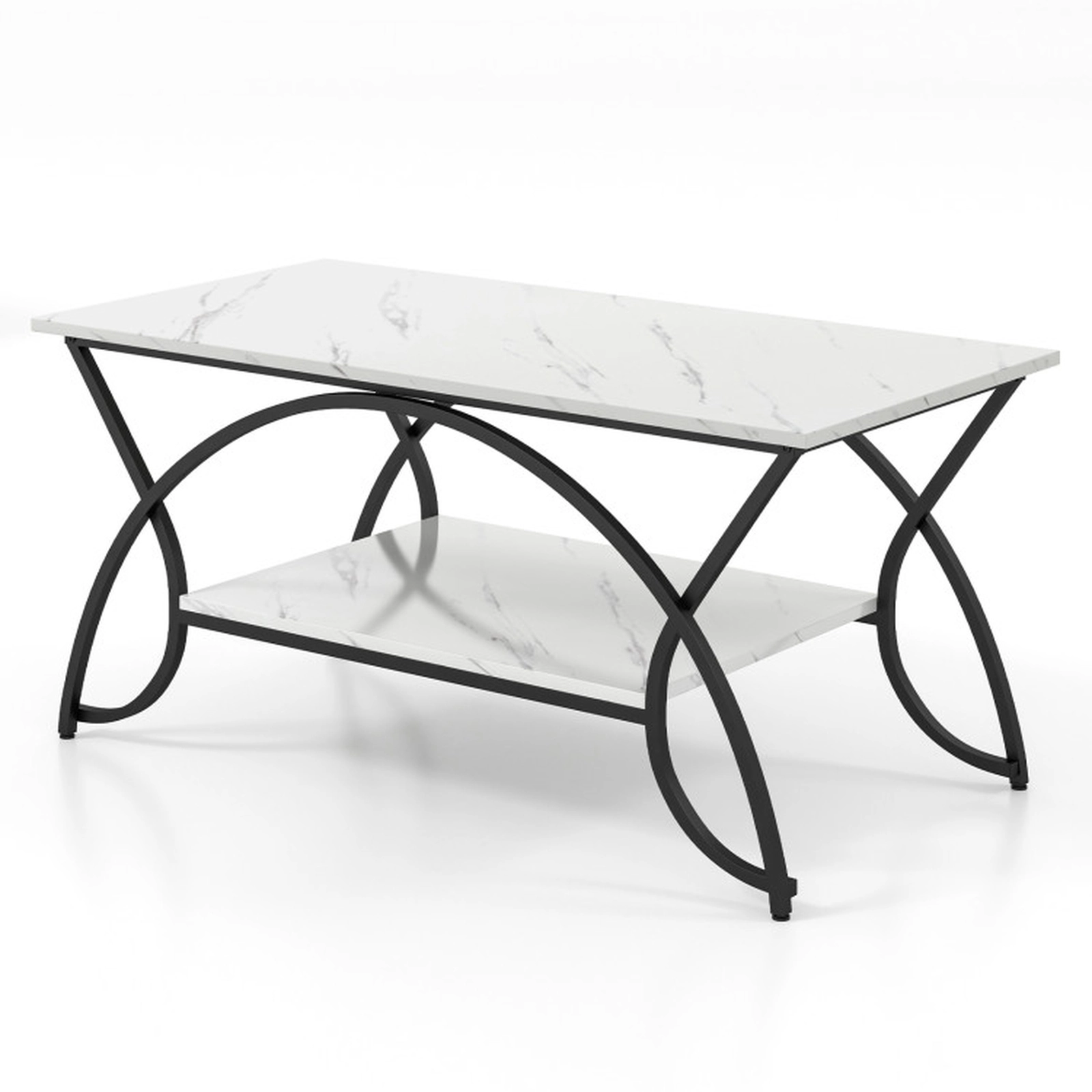 SUGIFT 39.5-in 110-lb Capacity 2-Tier Faux Marble Coffee Table with Arch Metal Frame and Bottom Shelf