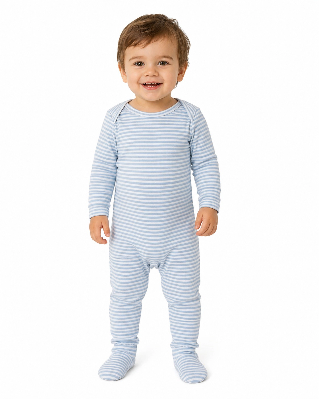 MeMoi Baby and Toddler Striped Cotton/Modal Shoulder-Flap Footie
