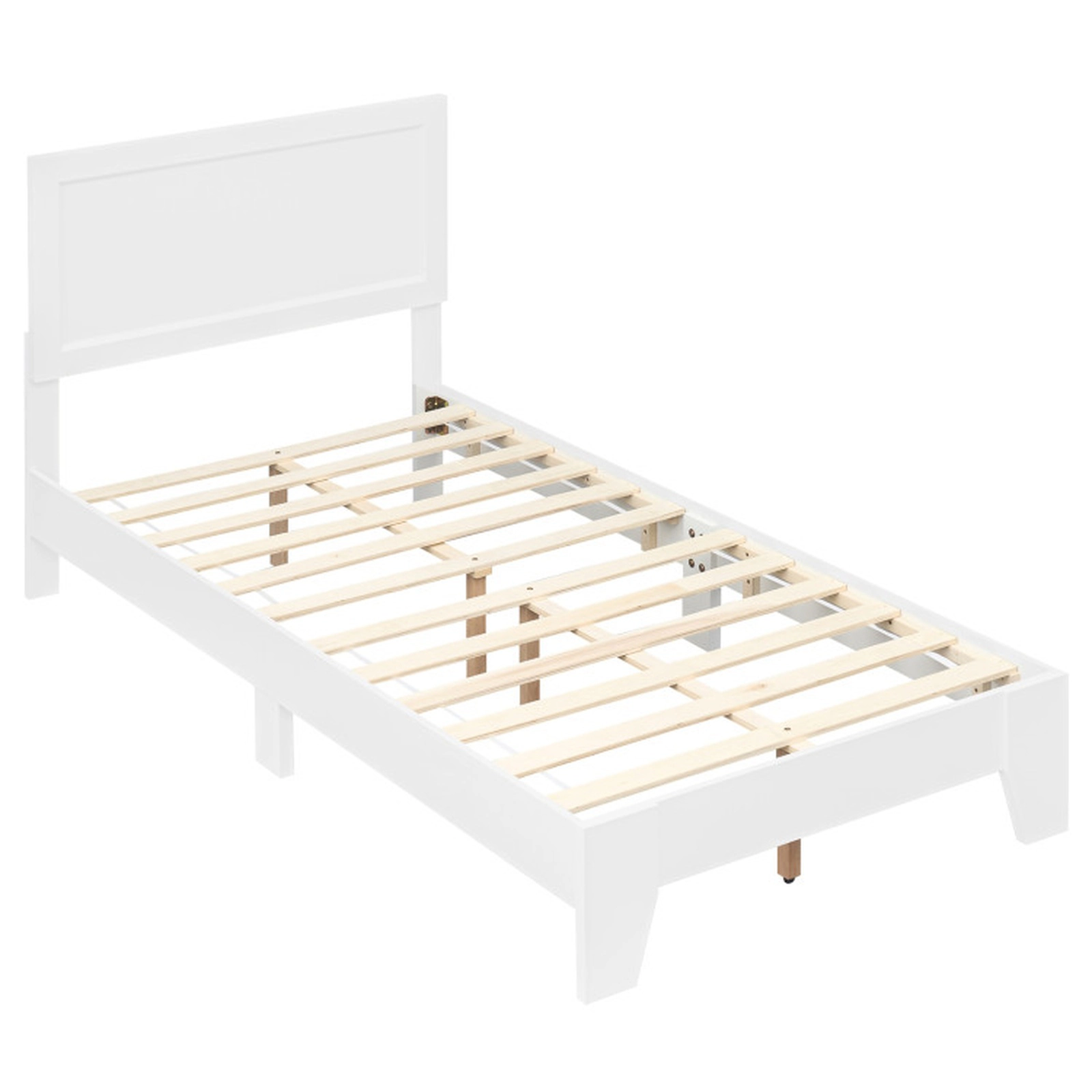 SUGIFT White Mid-Century Headboard for Small Rooms Twin Size Wooden Platform Bed Frame