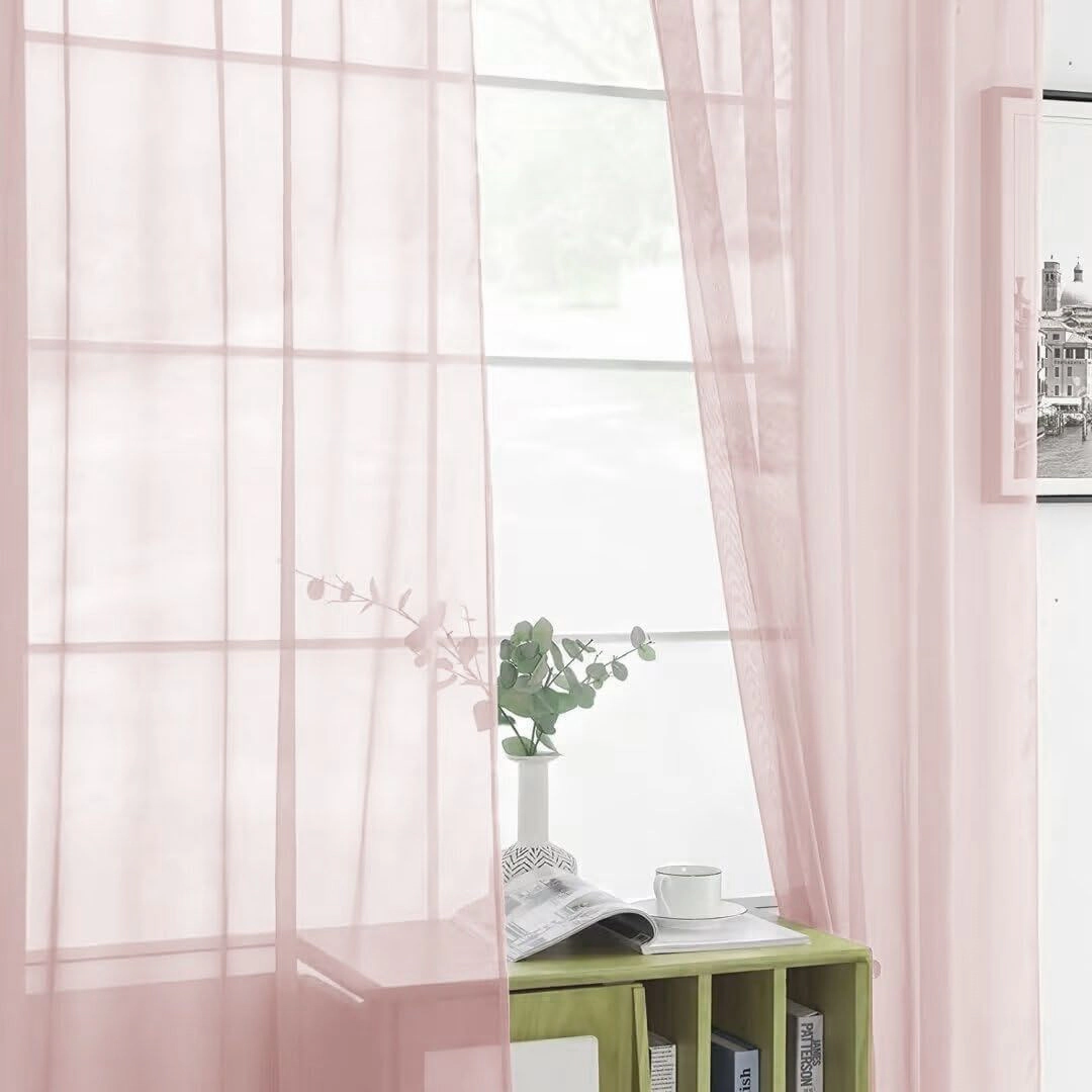 Kate Aurora Hotel Lux 2 Piece Rose Pink Rod Pocket Sheer Curtain Panels