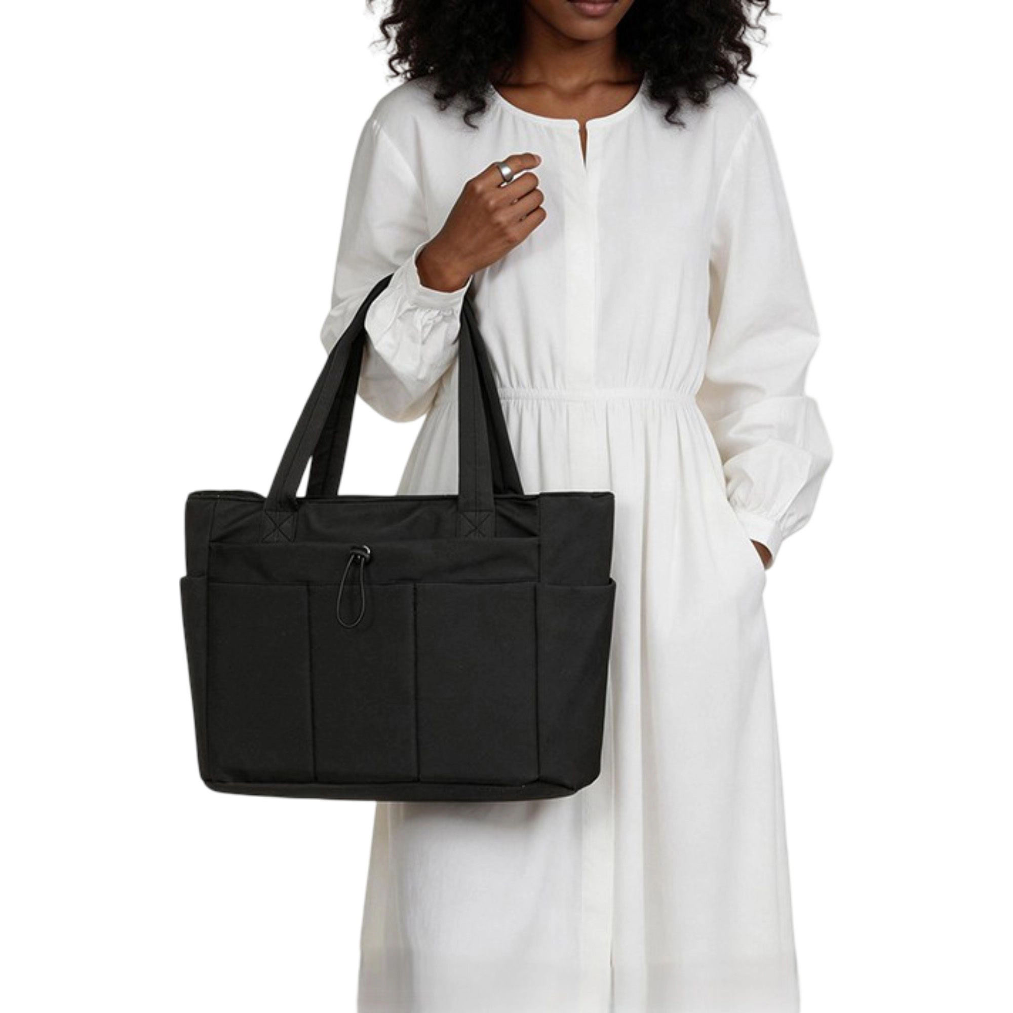 Alilang Women's Canvas Tote Bag with Zipper Closure and Multiple Exterior Pockets
