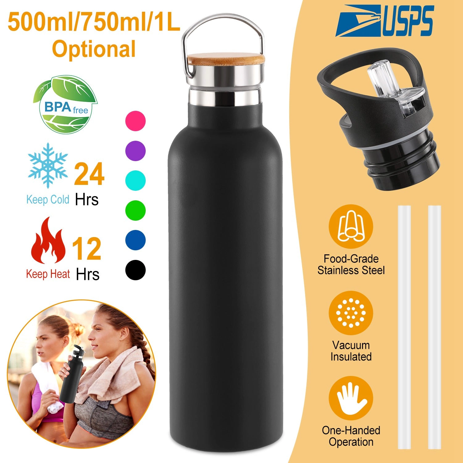 GBruno Vacuum-Insulated Stainless Steel Water Bottle