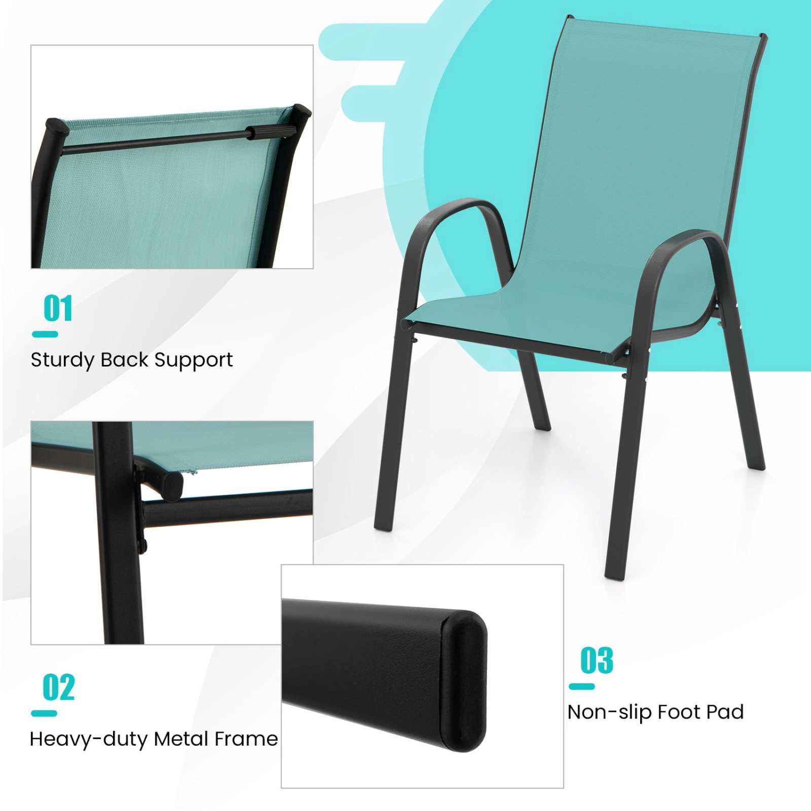 SUGIFT Stackable Patio Dining Chairs Armrest 330-Lb Capacity Set of 2 29-in Tall Black Brown Gray Navy Fabric Gray Frame