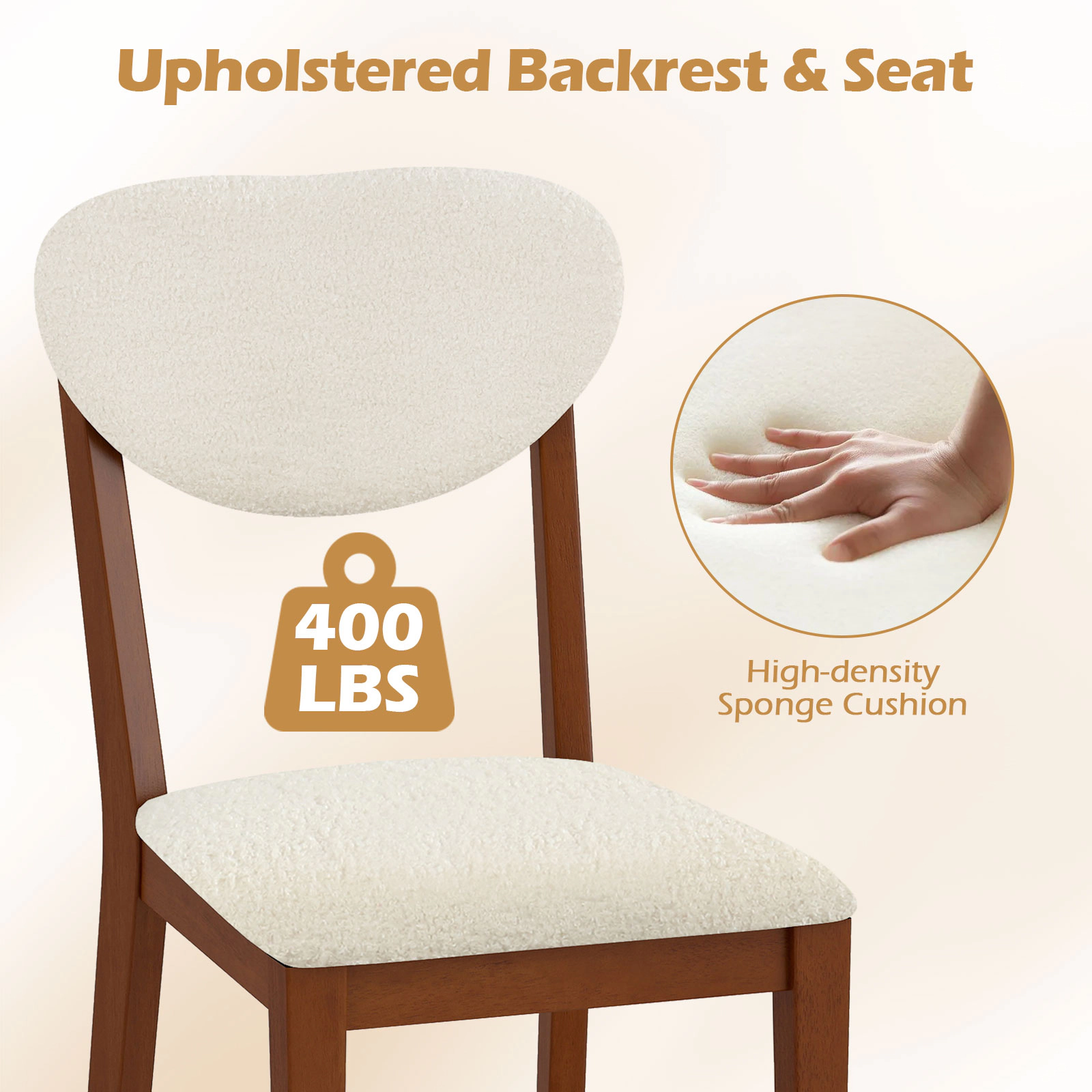 LJG Sherpa Dining Chairs Set of 4 with Rubber Wood Legs for Dining Room