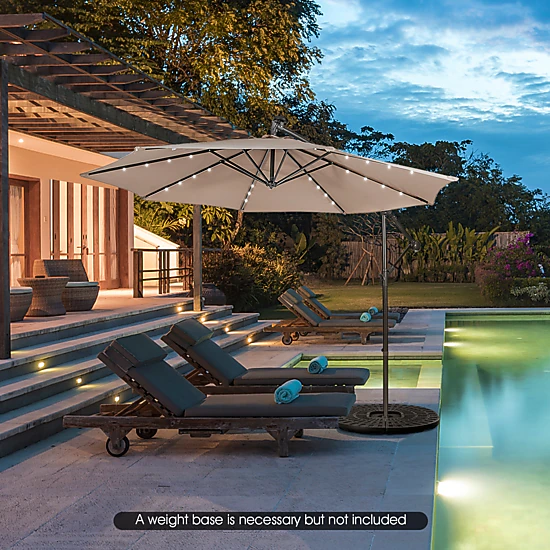 SUGIFT 10-ft Coffee Square Cantilever Patio Umbrella with 32 Solar LED Lights
