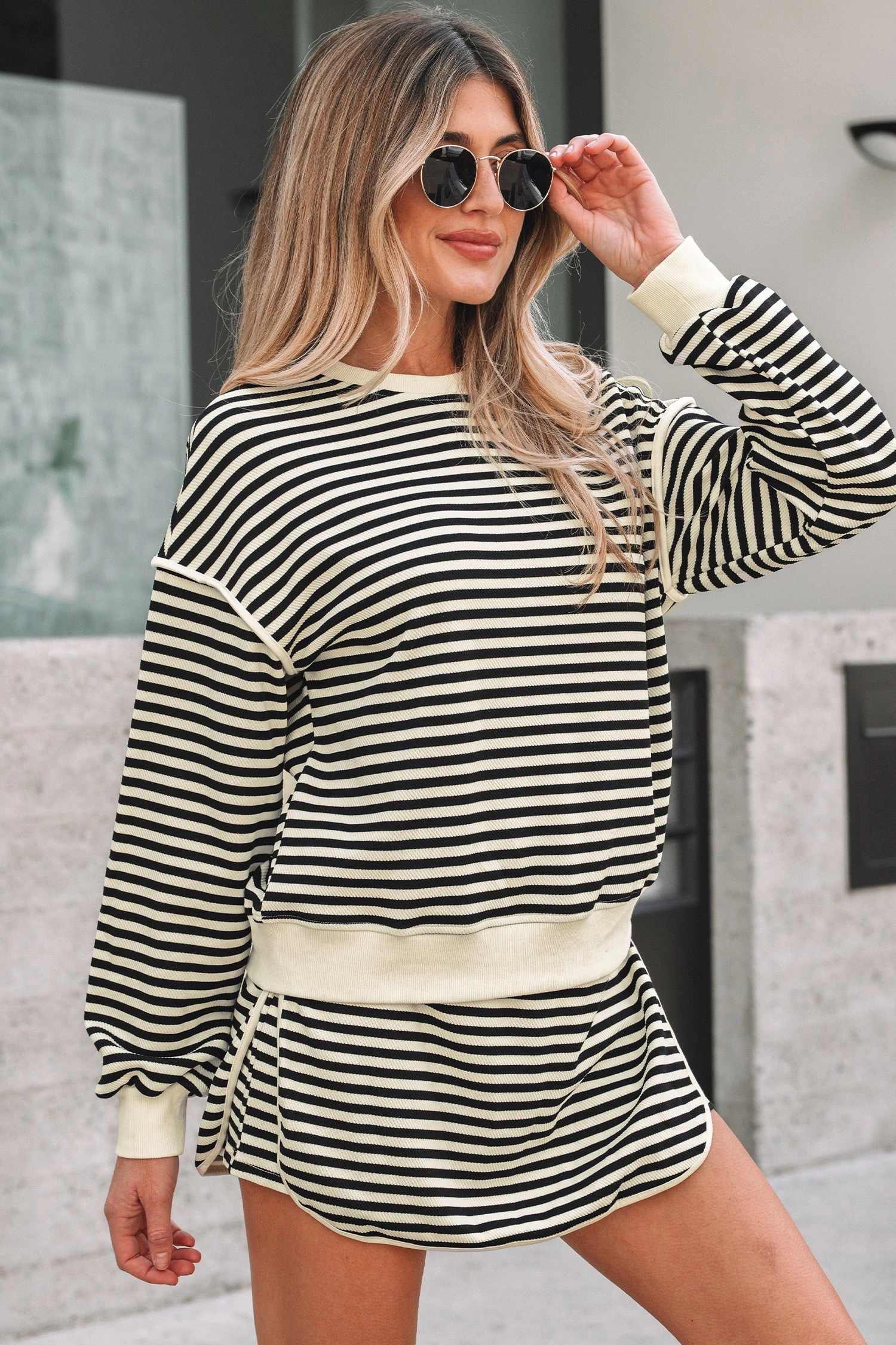 Threaded Pear Women's Jessica Drop Shoulder Pullover Top & Skirt Set