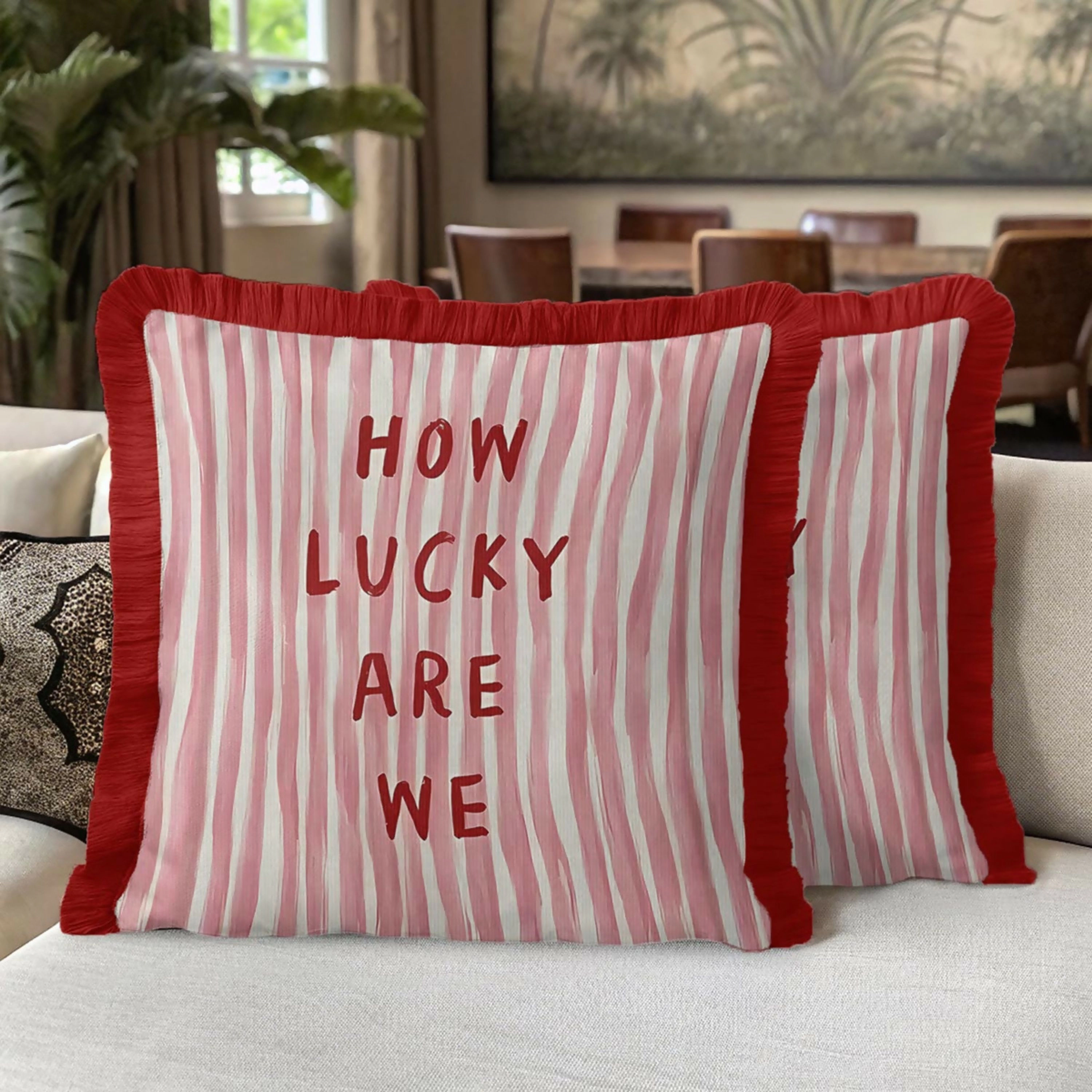 Wear Sierra Red and White Striped Fringed Set of 2 Throw Pillow Cover