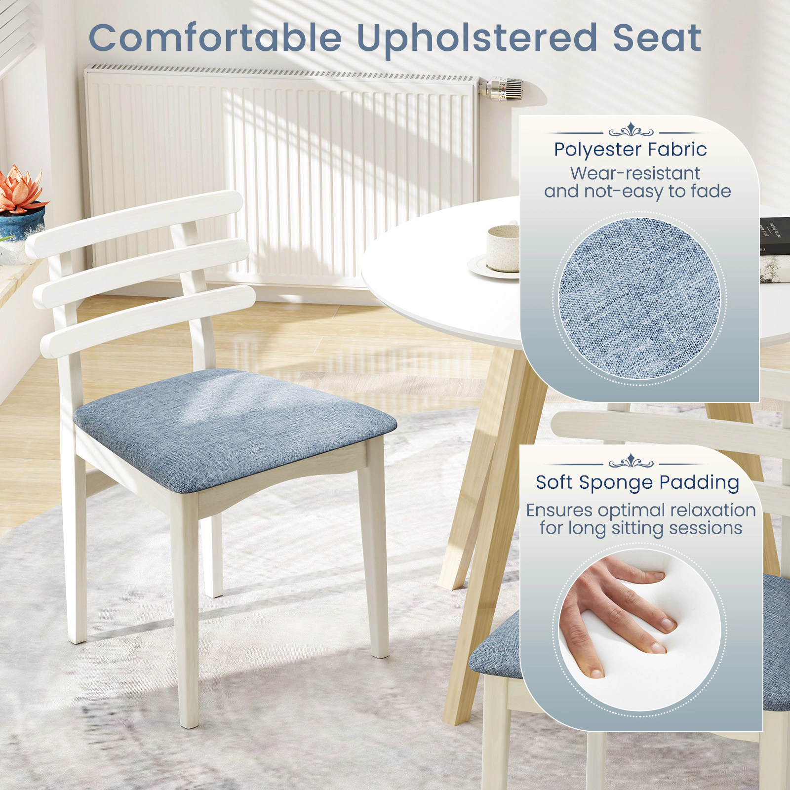 LJG Fabric Kitchen Side Chairs with Rubber Wood Frame and Padded Seat