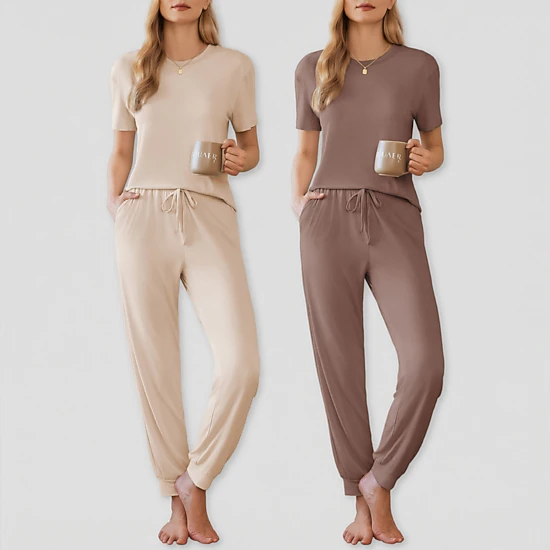 Ekouaer Women's Crew Neck Short Sleeve Pajama Set with Pockets