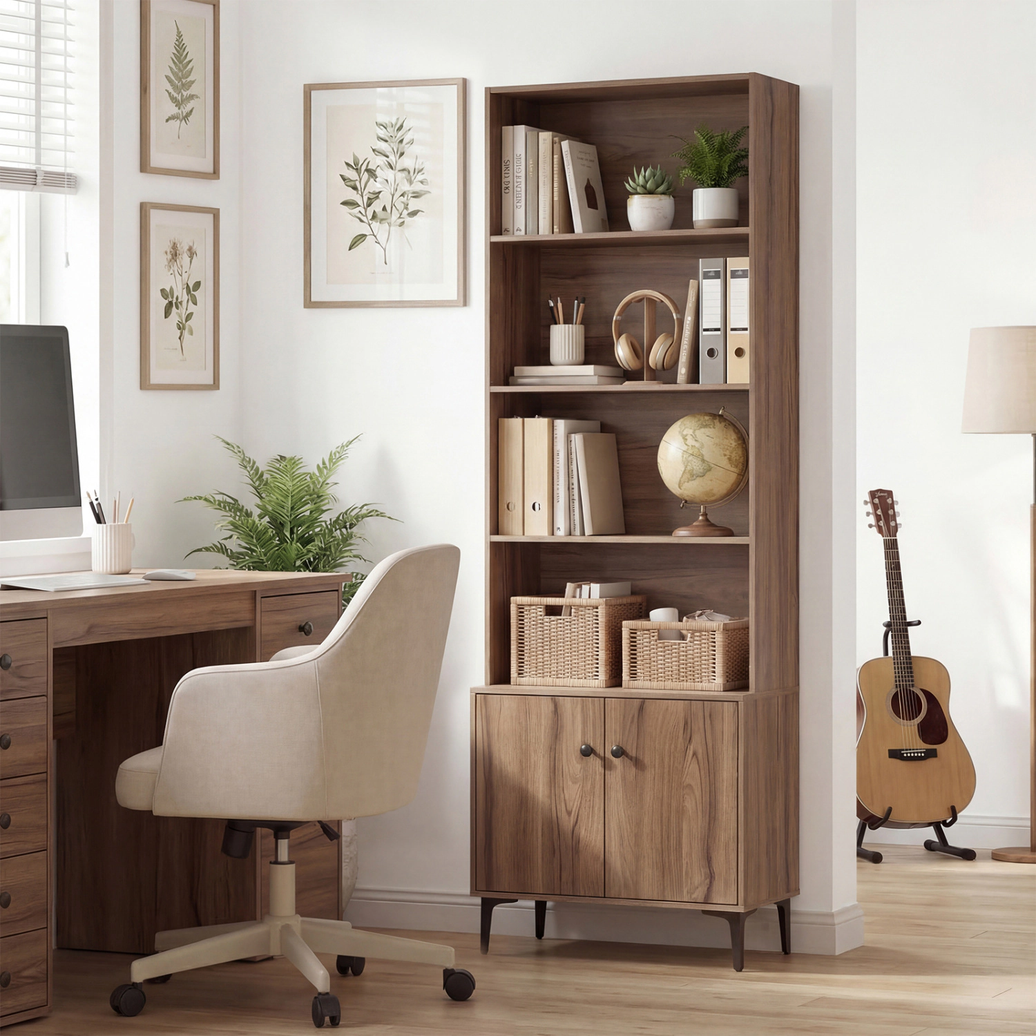 LJG Giantex Bookshelf with Doors and 2 Anti-Tipping Kits for Home Office