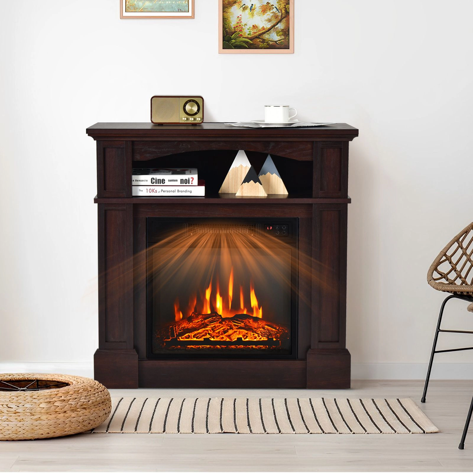 SlickBlue Fireplace Mantel with Electric Fireplace, 1400W 4650 BTU Heater, Storage Cabinet, 3 Flame Levels