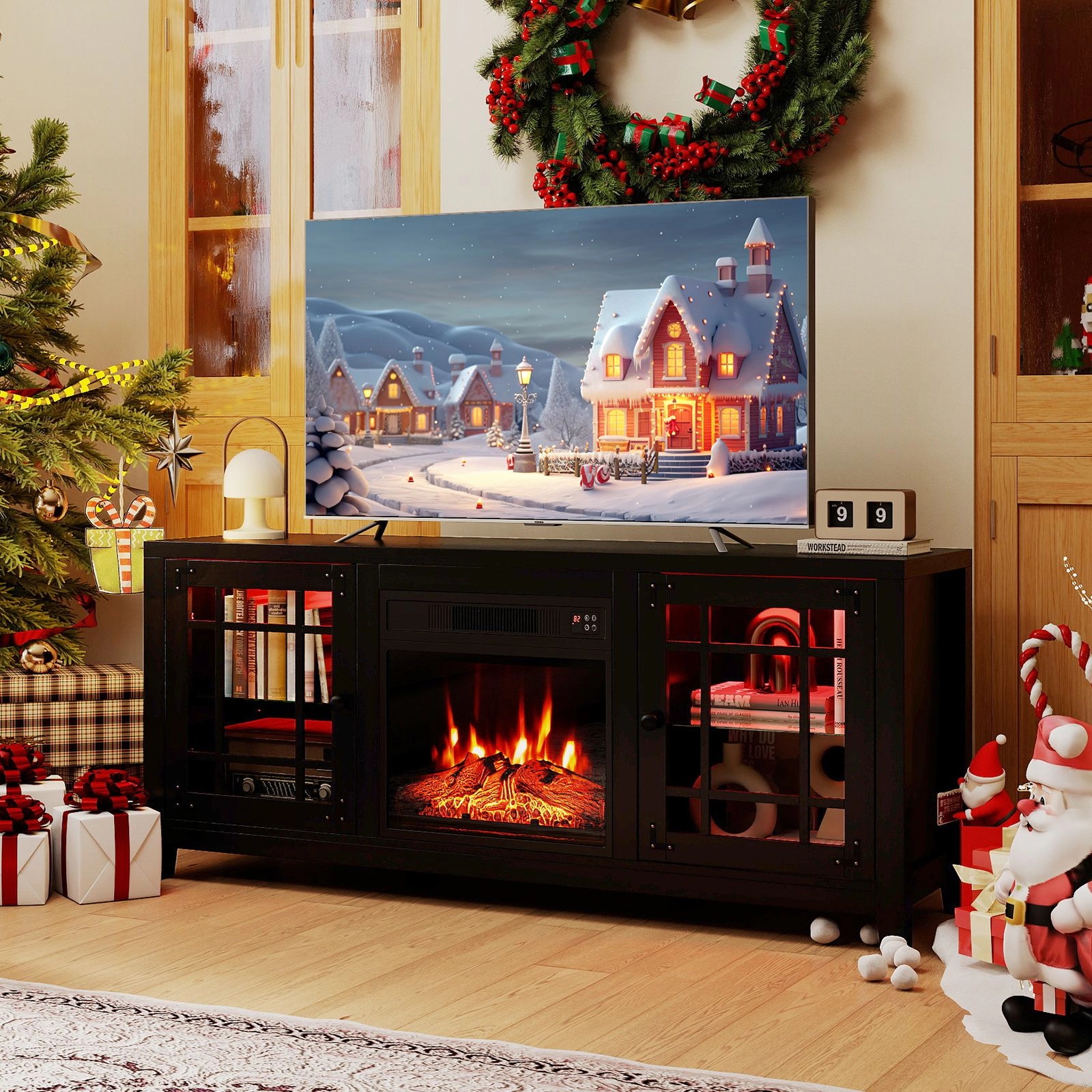 SlickBlue 58 Inch TV Stand with Electric Fireplace & LED Lights