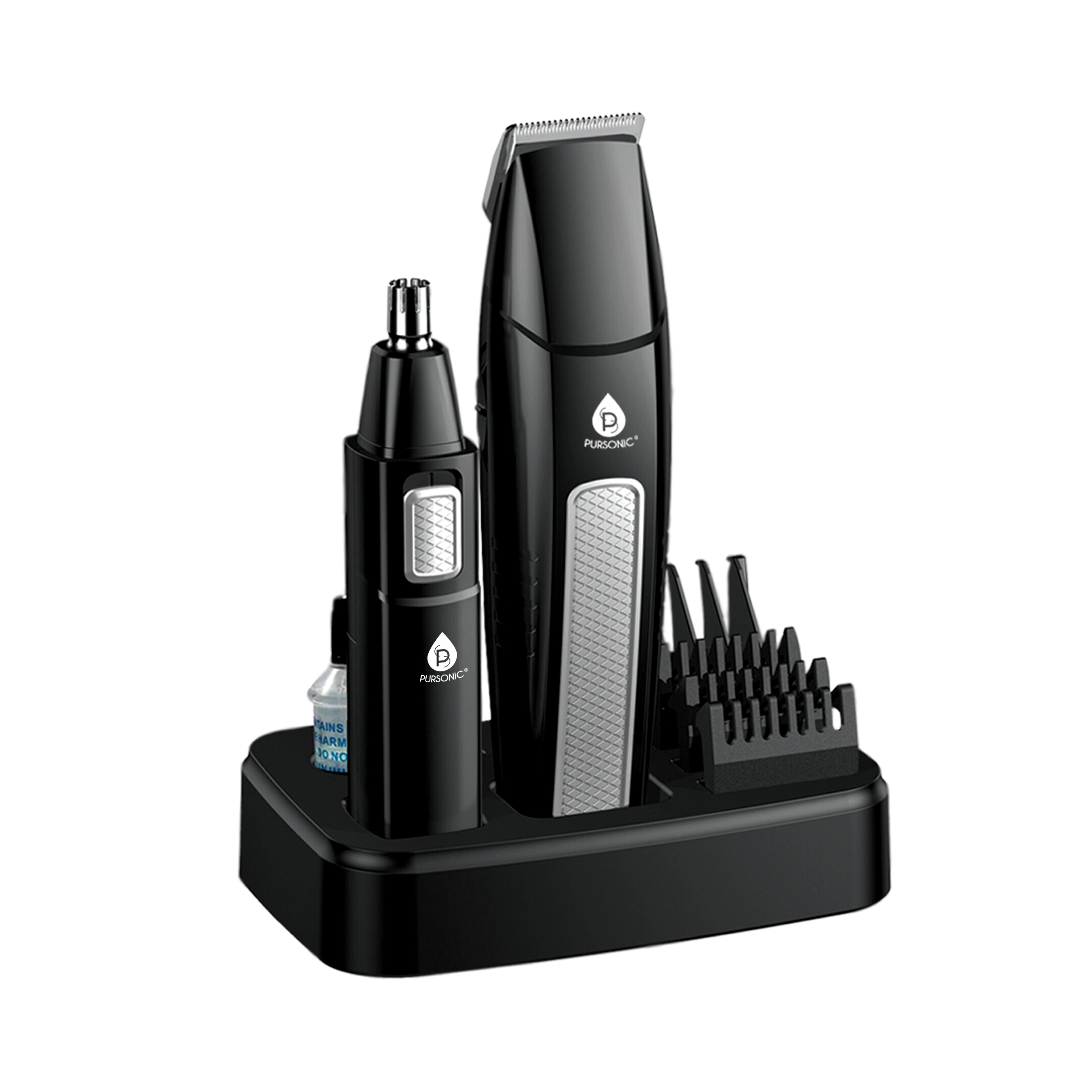 Pursonic Men's 10-Piece Hair, Beard, Nose & Ear Grooming Kit with Stainless Steel Trimmer