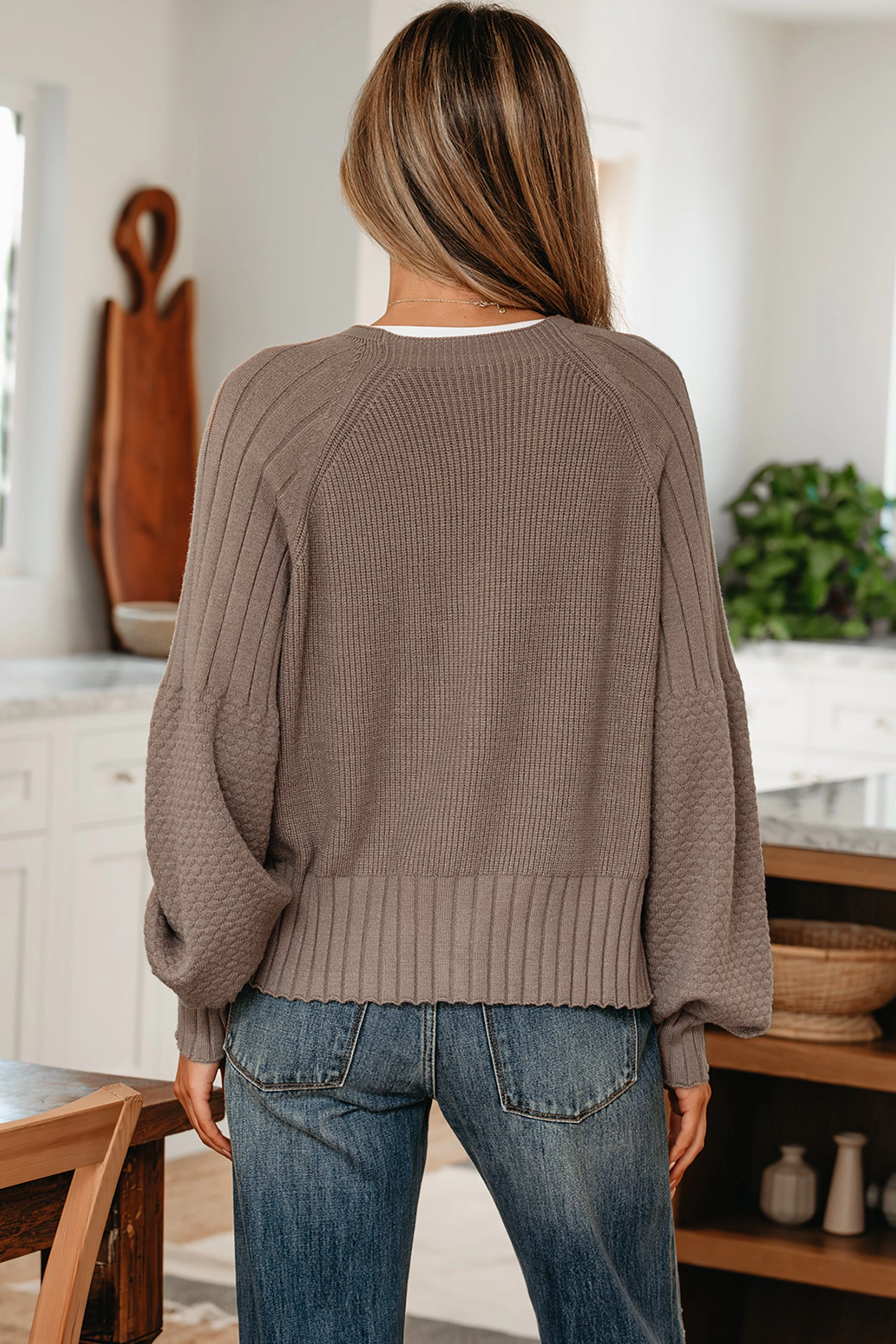 Threaded Pear Women's Briana Mixed Texture Knit Sweater